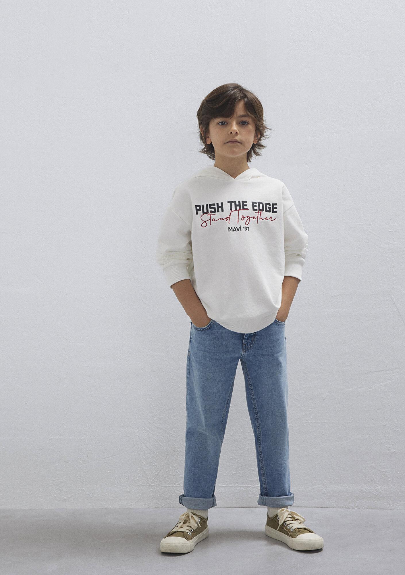Mavi Stand Together Baskılı Kapüşonlu Ekru Sweatshirt 6S10181-70057