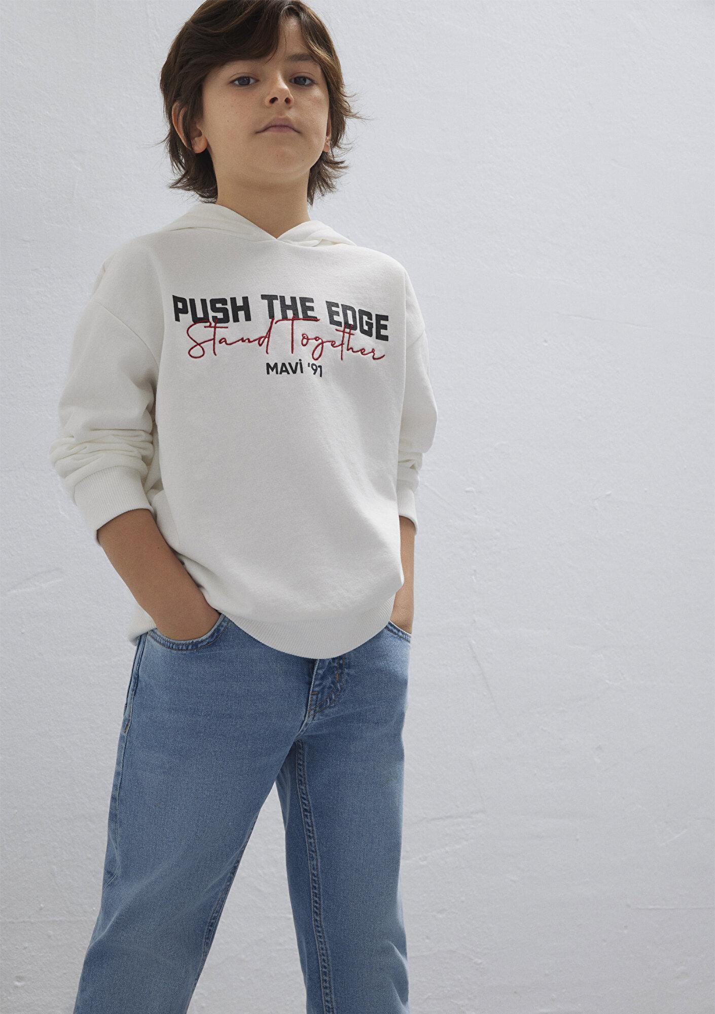 Mavi Stand Together Baskılı Kapüşonlu Ekru Sweatshirt 6S10181-70057