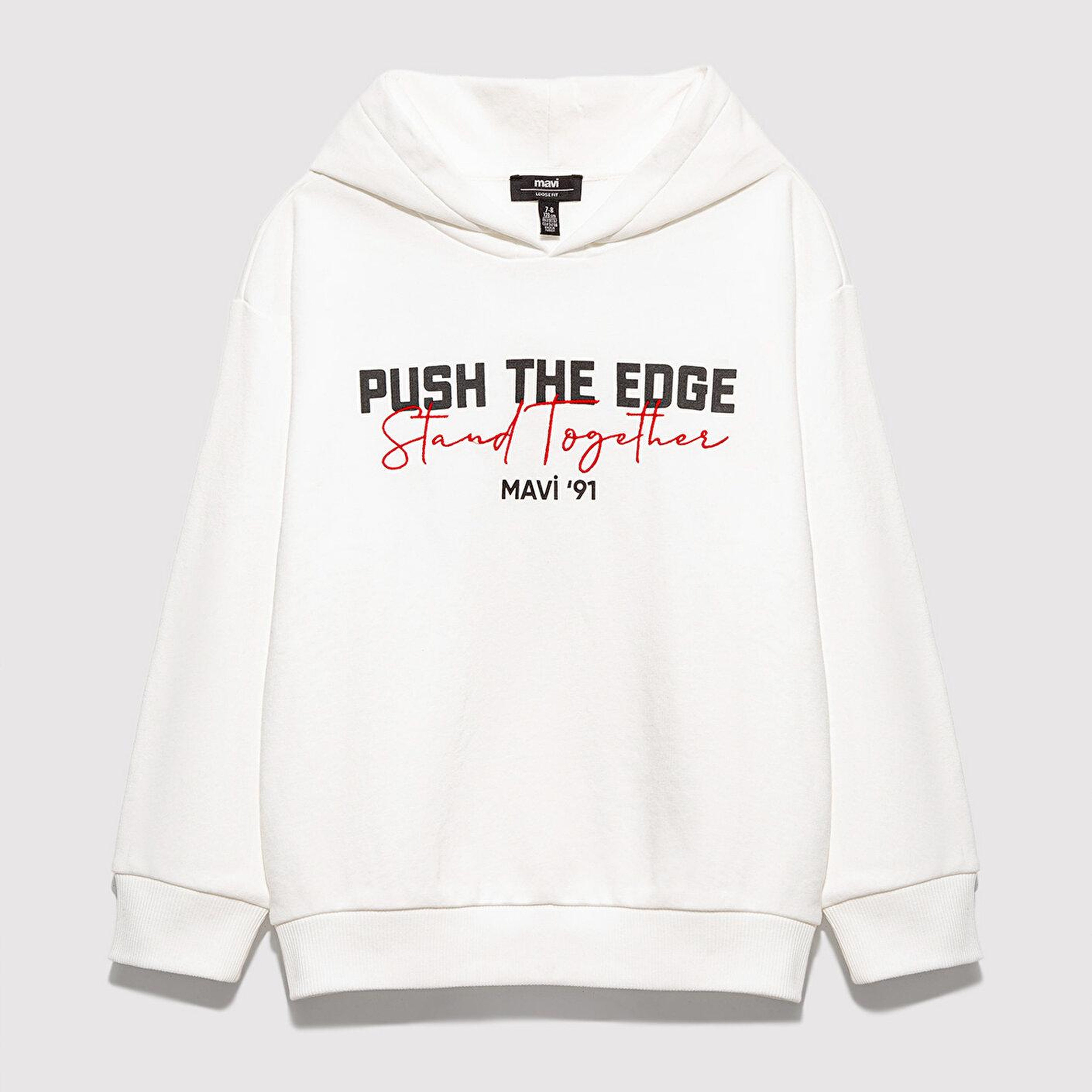 Mavi Stand Together Baskılı Kapüşonlu Ekru Sweatshirt 6S10181-70057