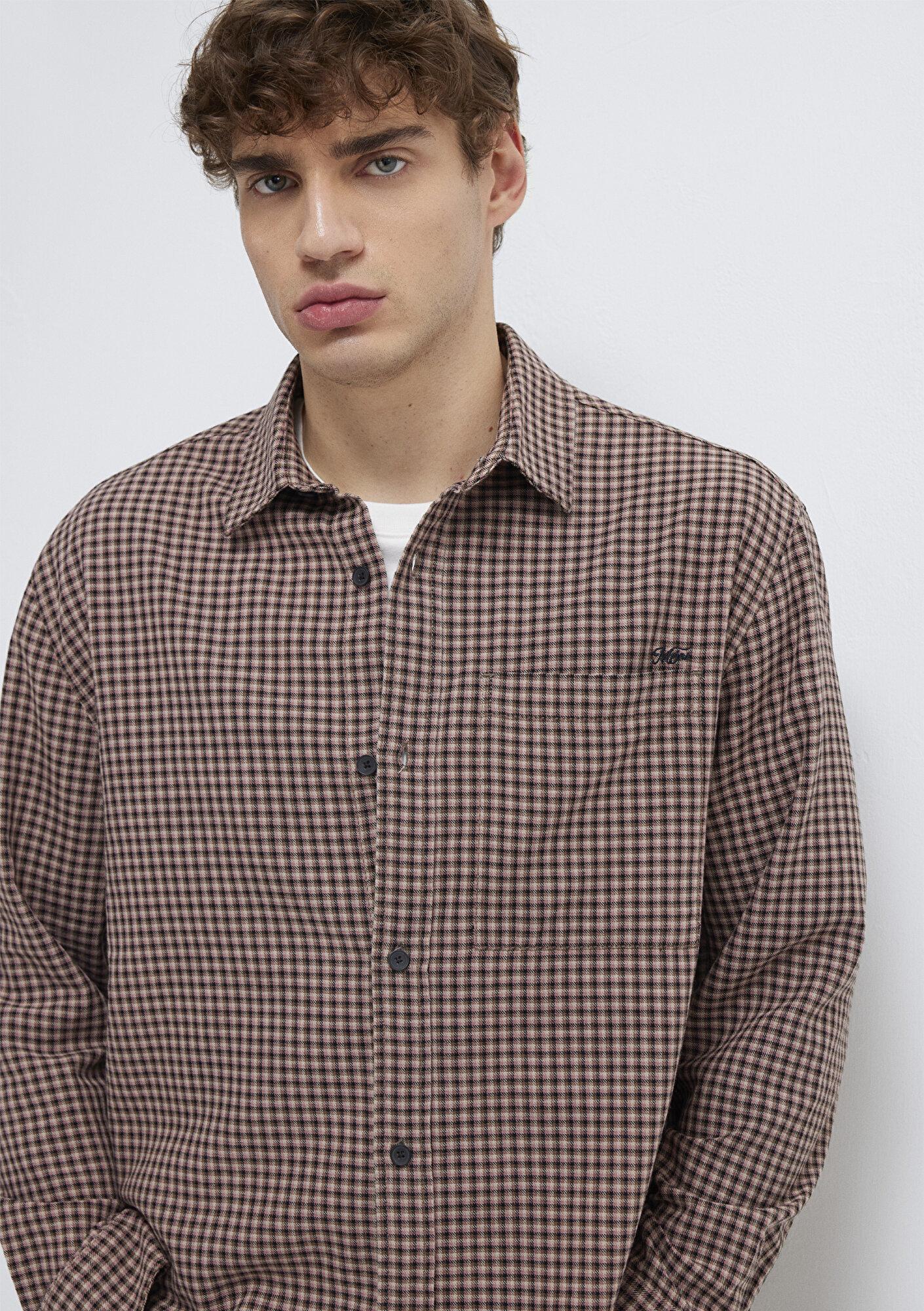 Mavi Bordo Ekose Gömlek Loose Fit / Bol Rahat Kesim 0211887-91419
