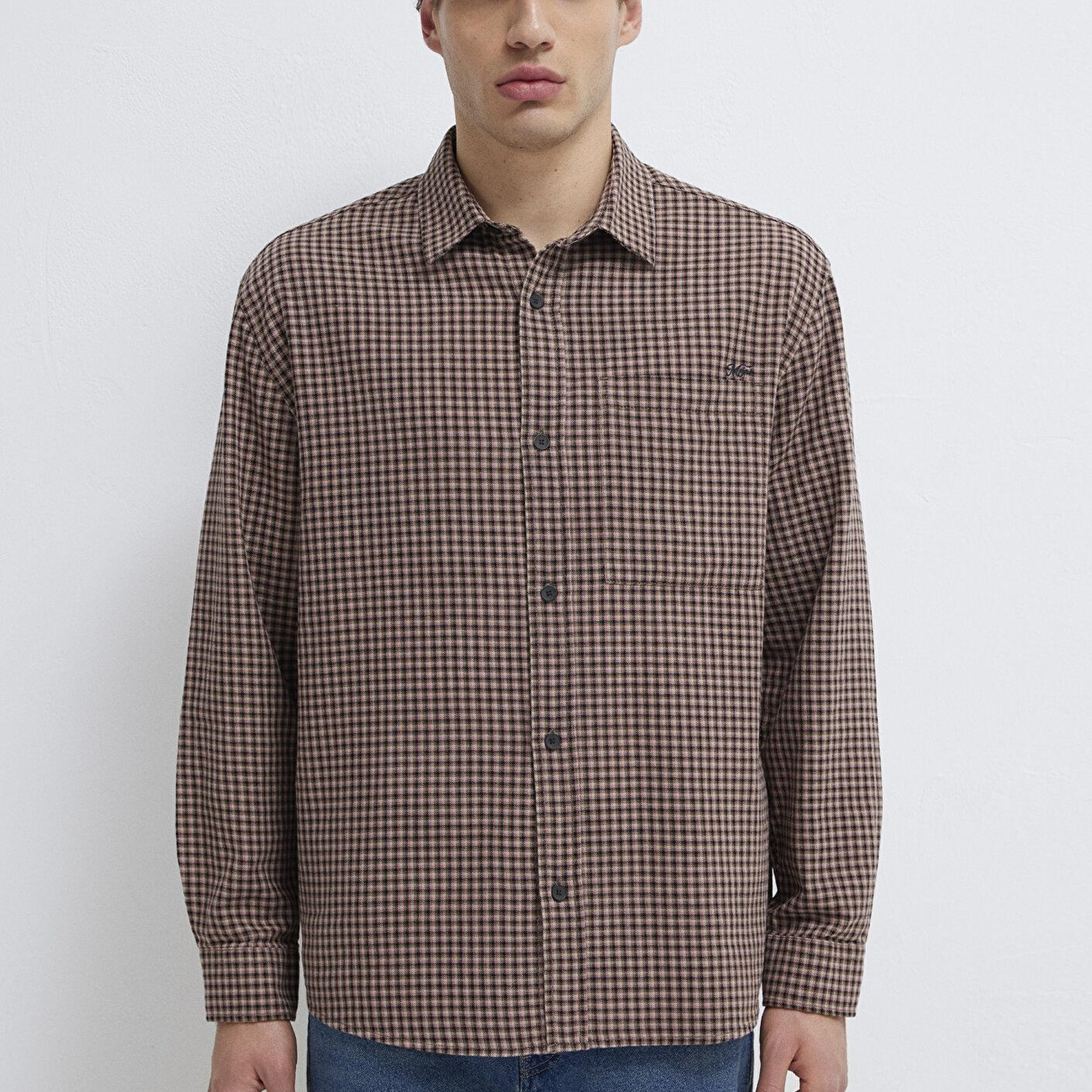 Mavi Bordo Ekose Gömlek Loose Fit / Bol Rahat Kesim 0211887-91419