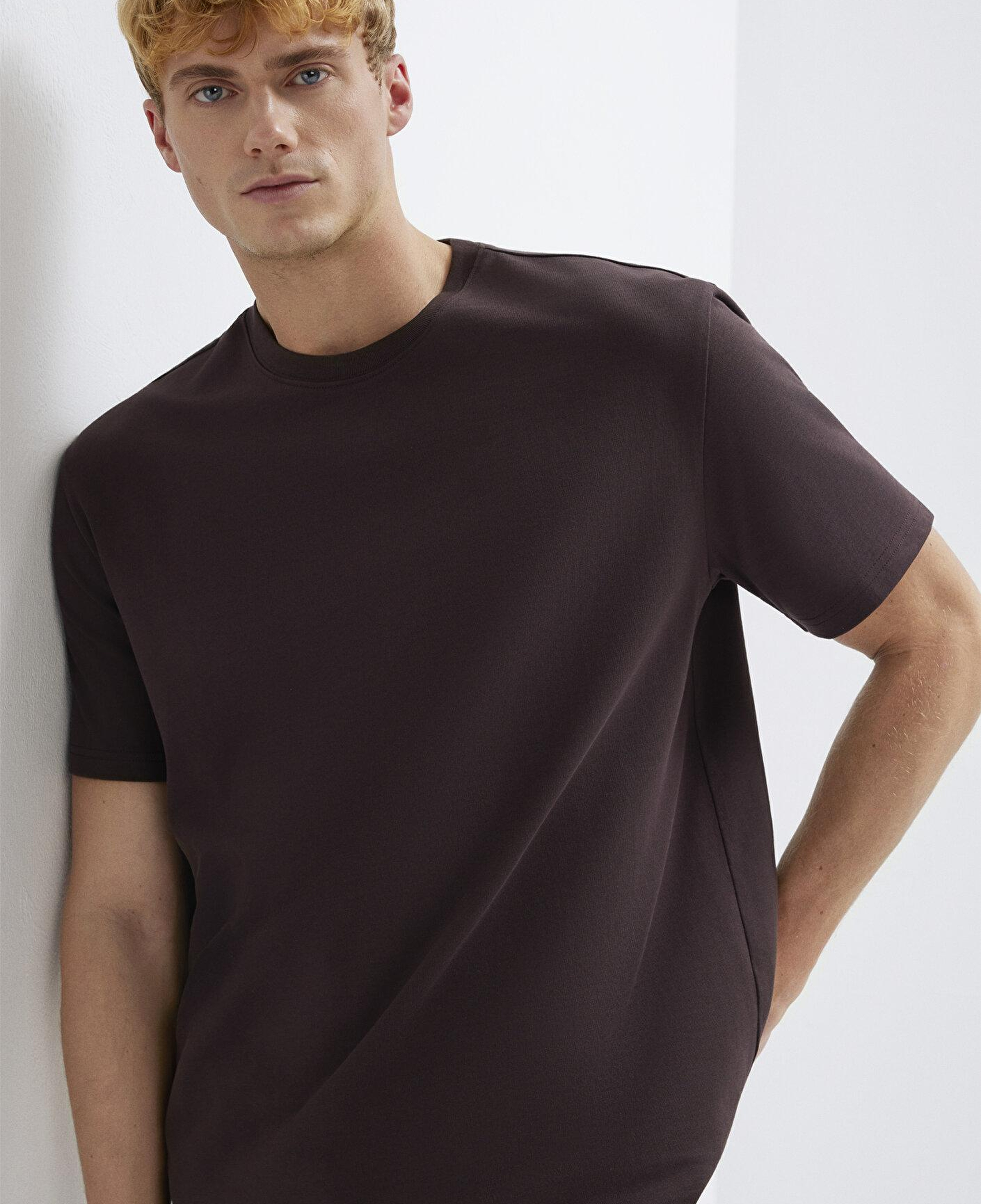 Mavi Bisiklet Yaka Kahverengi Basic Tişört Loose Fit / Bol Rahat Kesim 0611596-88083