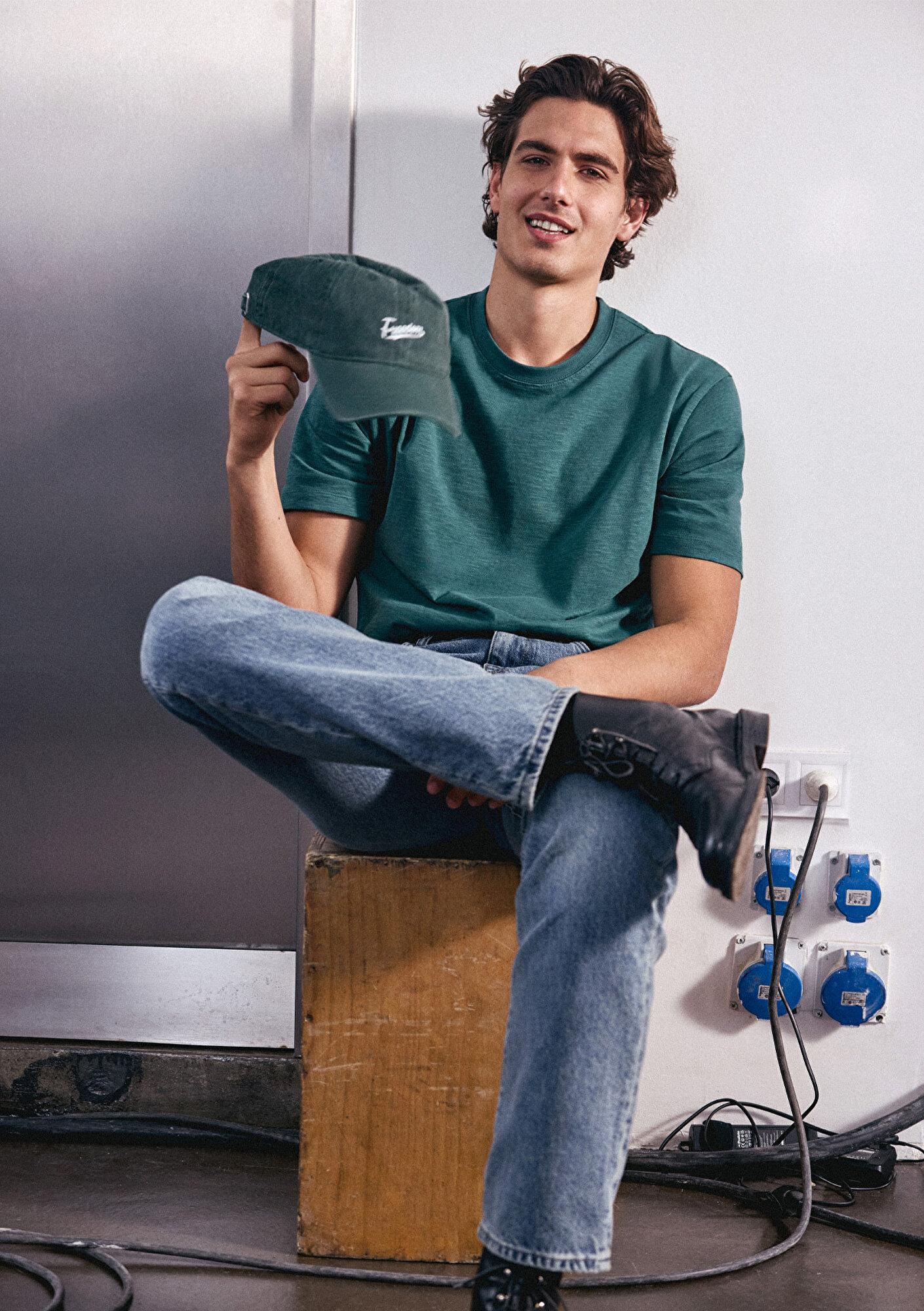 Mavi Yeşil Basic Tişört Loose Fit / Bol Rahat Kesim 0613146-71930