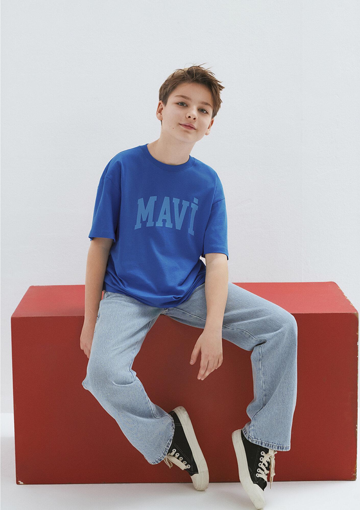 Mavi Mavi Baskılı Mavi Tişört Loose Fit / Bol Rahat Kesim 6610484-70902