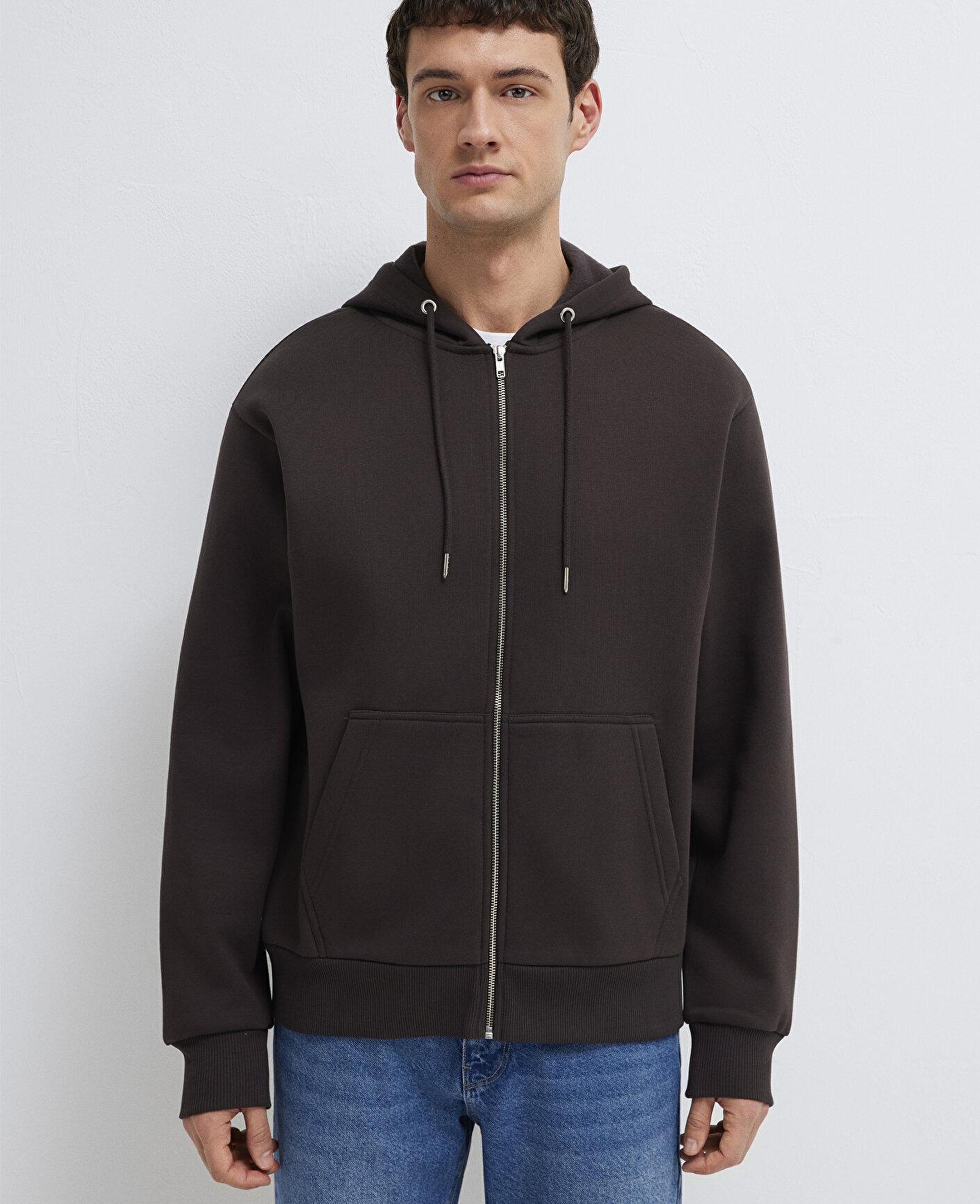 Mavi Kapüşonlu Fermuarlı Kahverengi Basic Sweatshirt 0S10277-70219