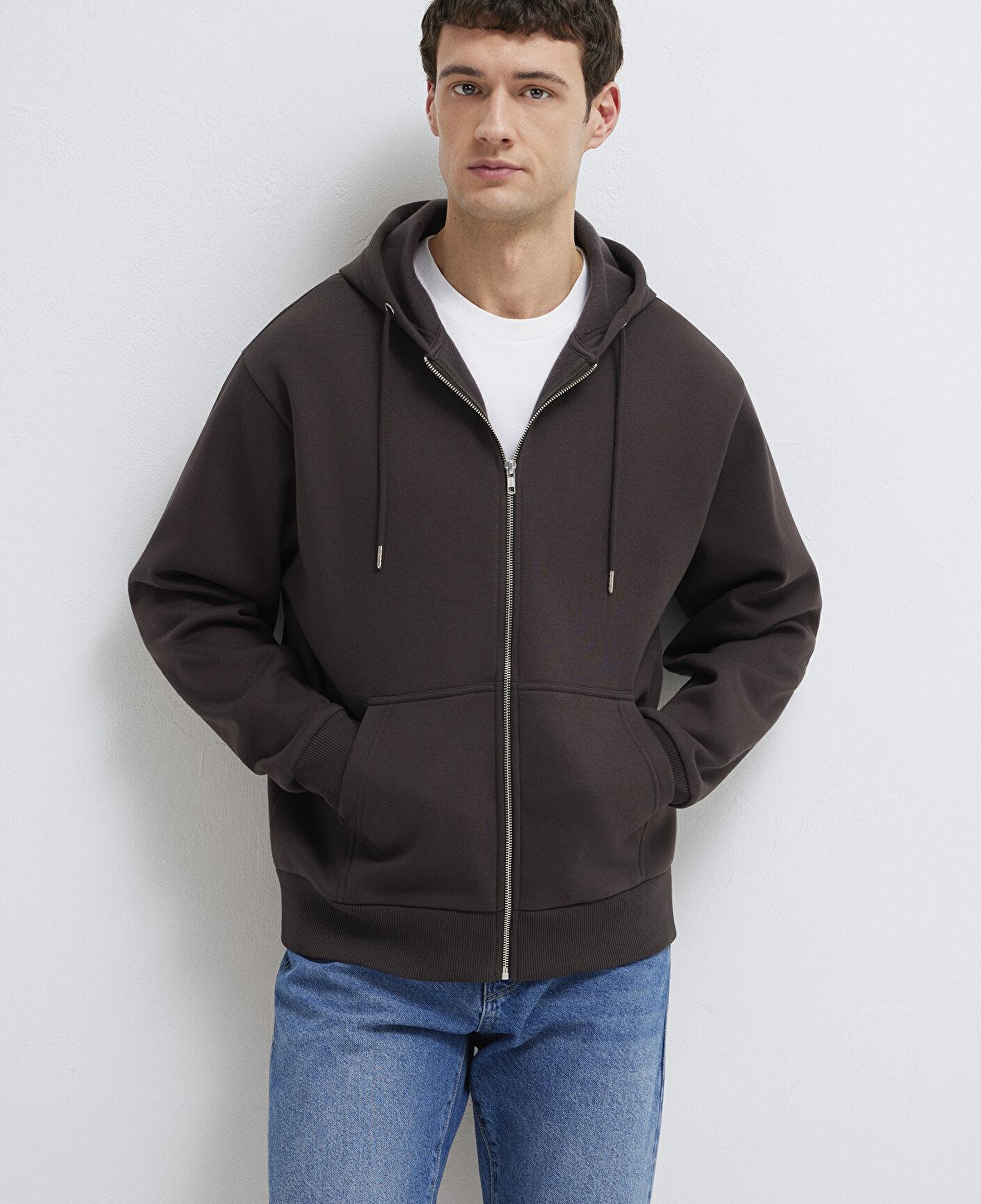 Mavi Kapüşonlu Fermuarlı Kahverengi Basic Sweatshirt 0S10277-70219