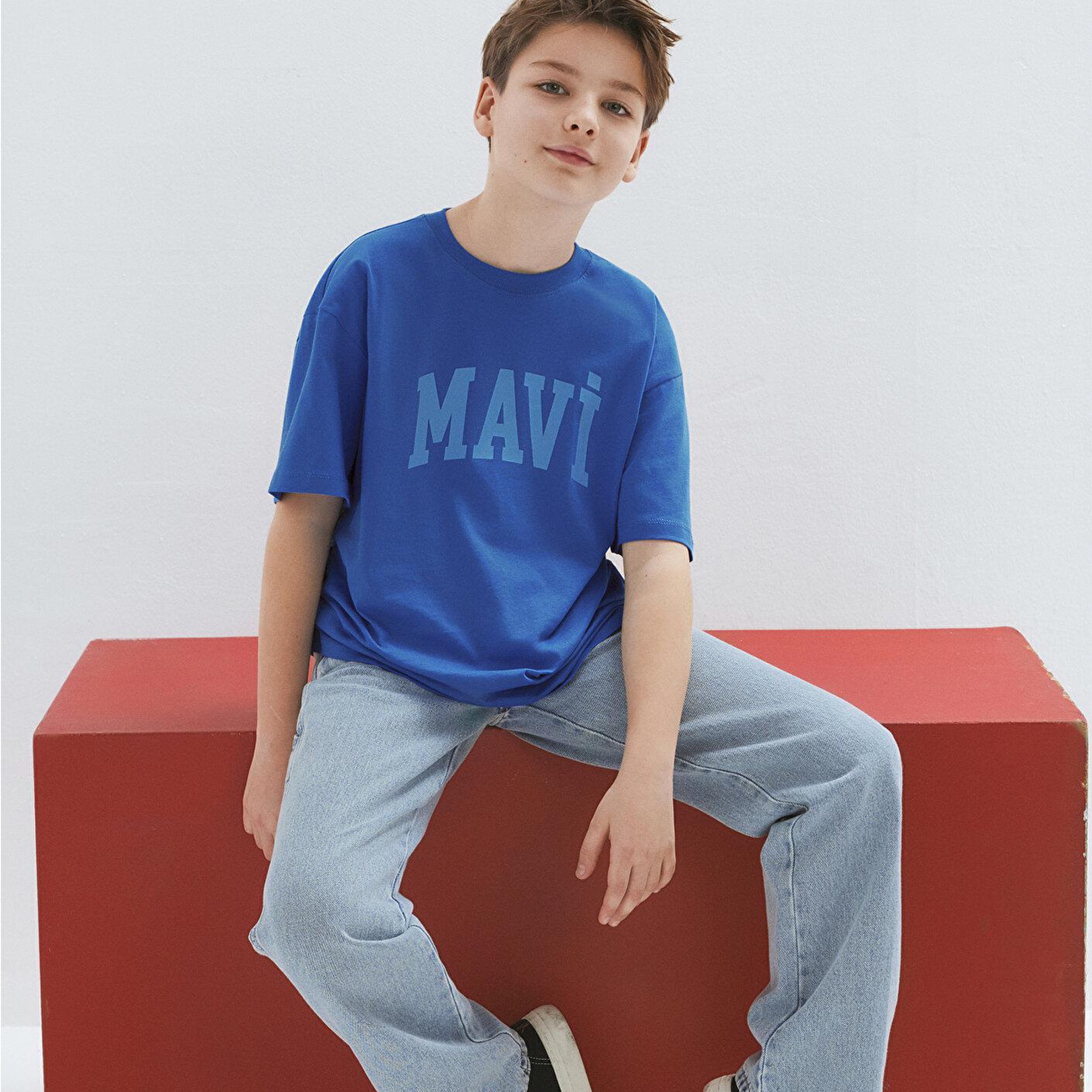 Mavi Mavi Baskılı Mavi Tişört Loose Fit / Bol Rahat Kesim 6610484-70902