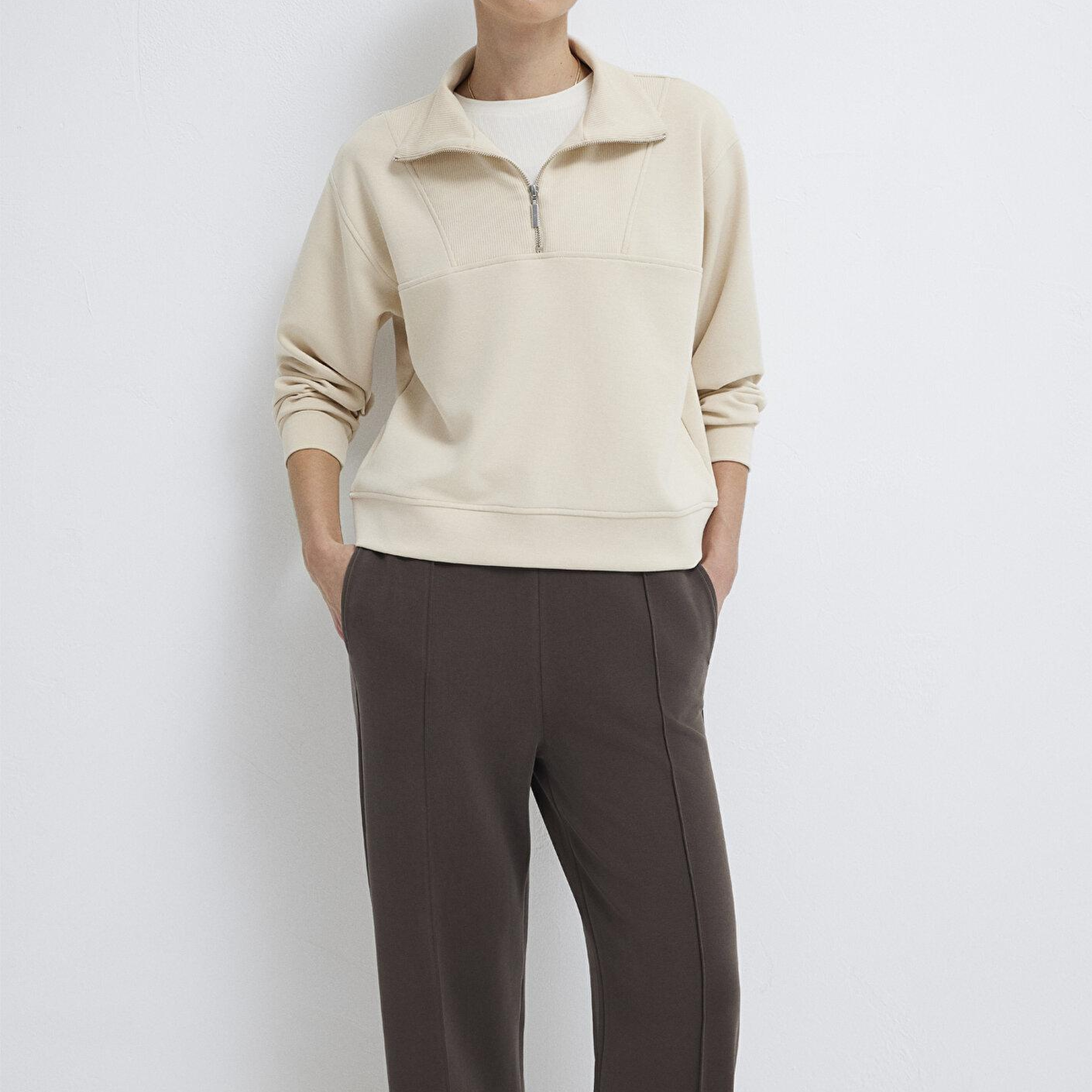 Mavi Yarı Fermuarlı Ekru (TENCEL™) Modal Karışımlı Sweatshirt 1S10488-70005