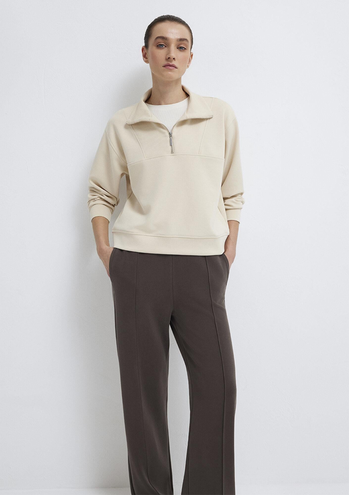 Mavi Yarı Fermuarlı Ekru (TENCEL™) Modal Karışımlı Sweatshirt 1S10488-70005