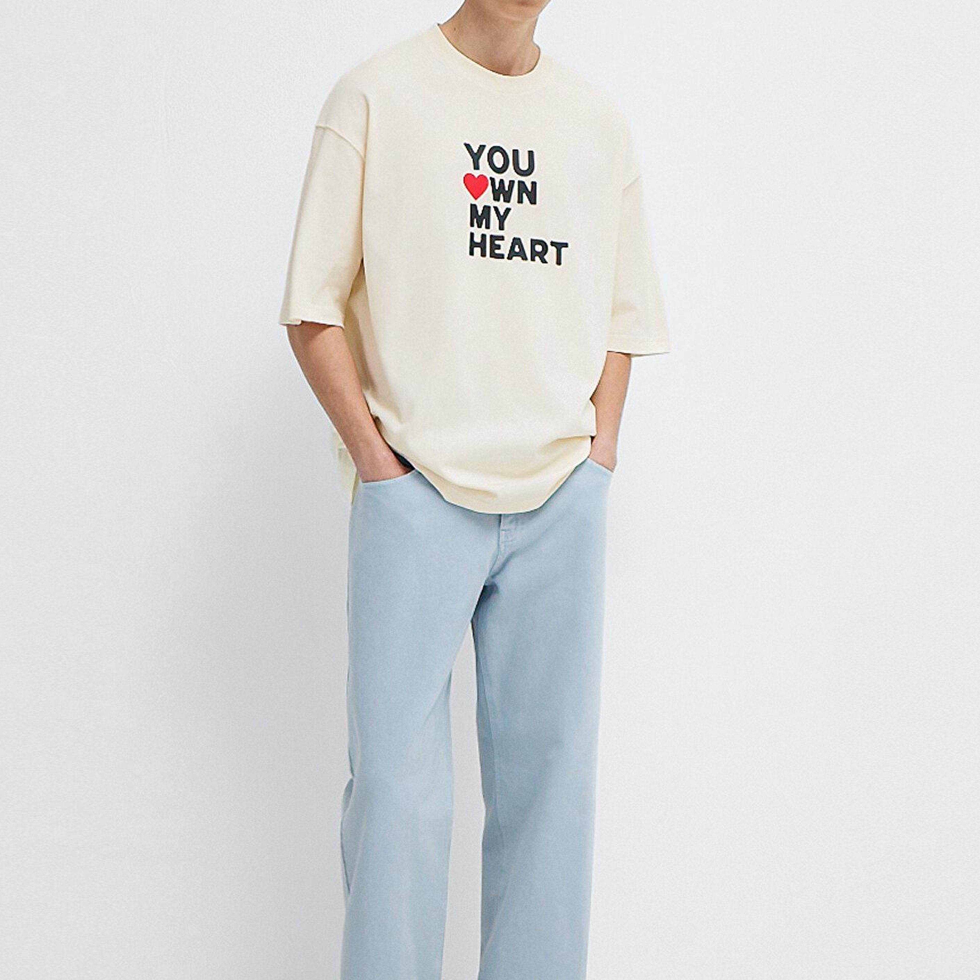 Mavi You Own My Heart Baskılı Ekru Tişört Oversize / Geniş Kesim 0613253-83043