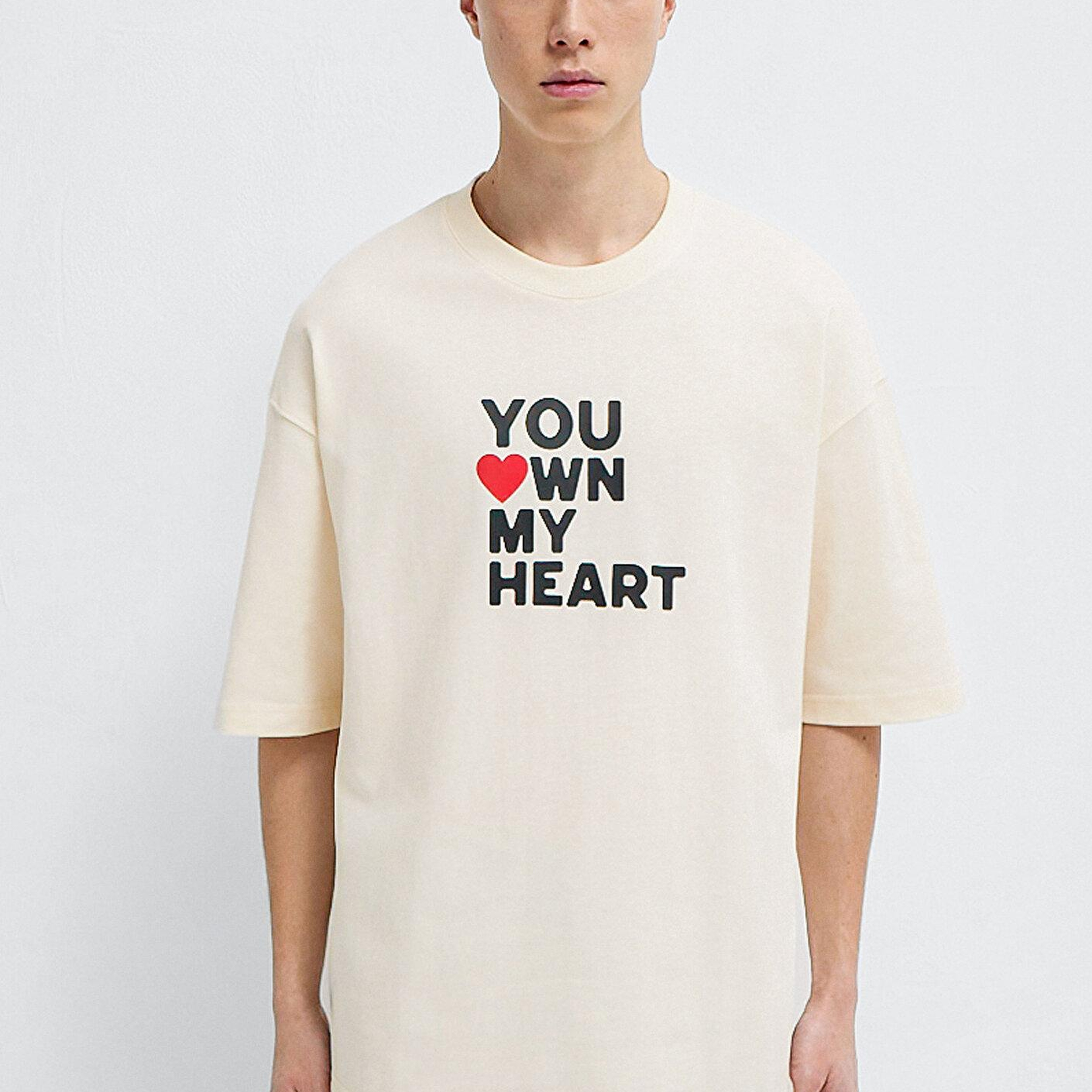 Mavi You Own My Heart Baskılı Ekru Tişört Oversize / Geniş Kesim 0613253-83043