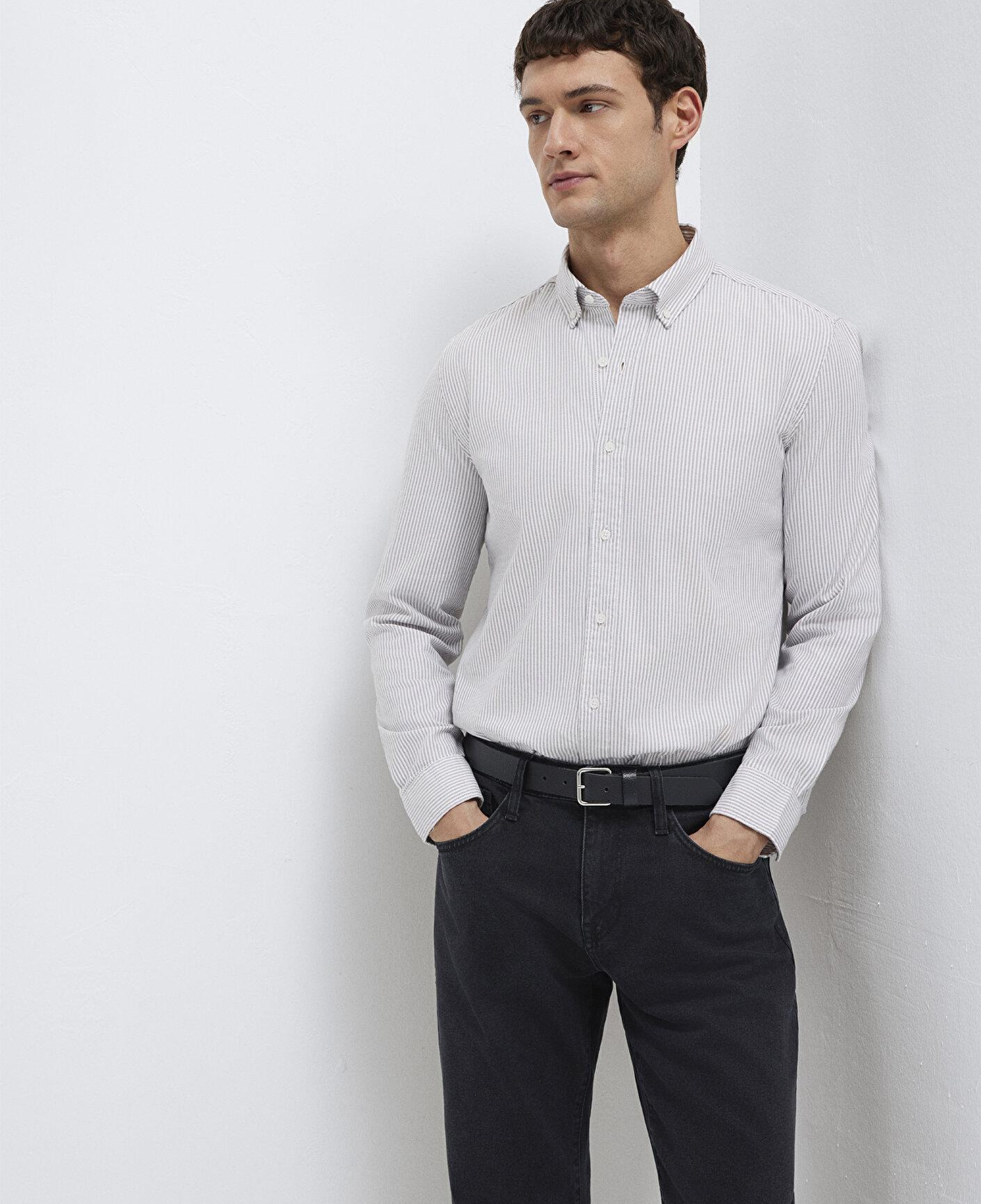 Mavi Gri Çizgili Beyaz Gömlek Slim Fit / Dar Kesim 0211916-91472