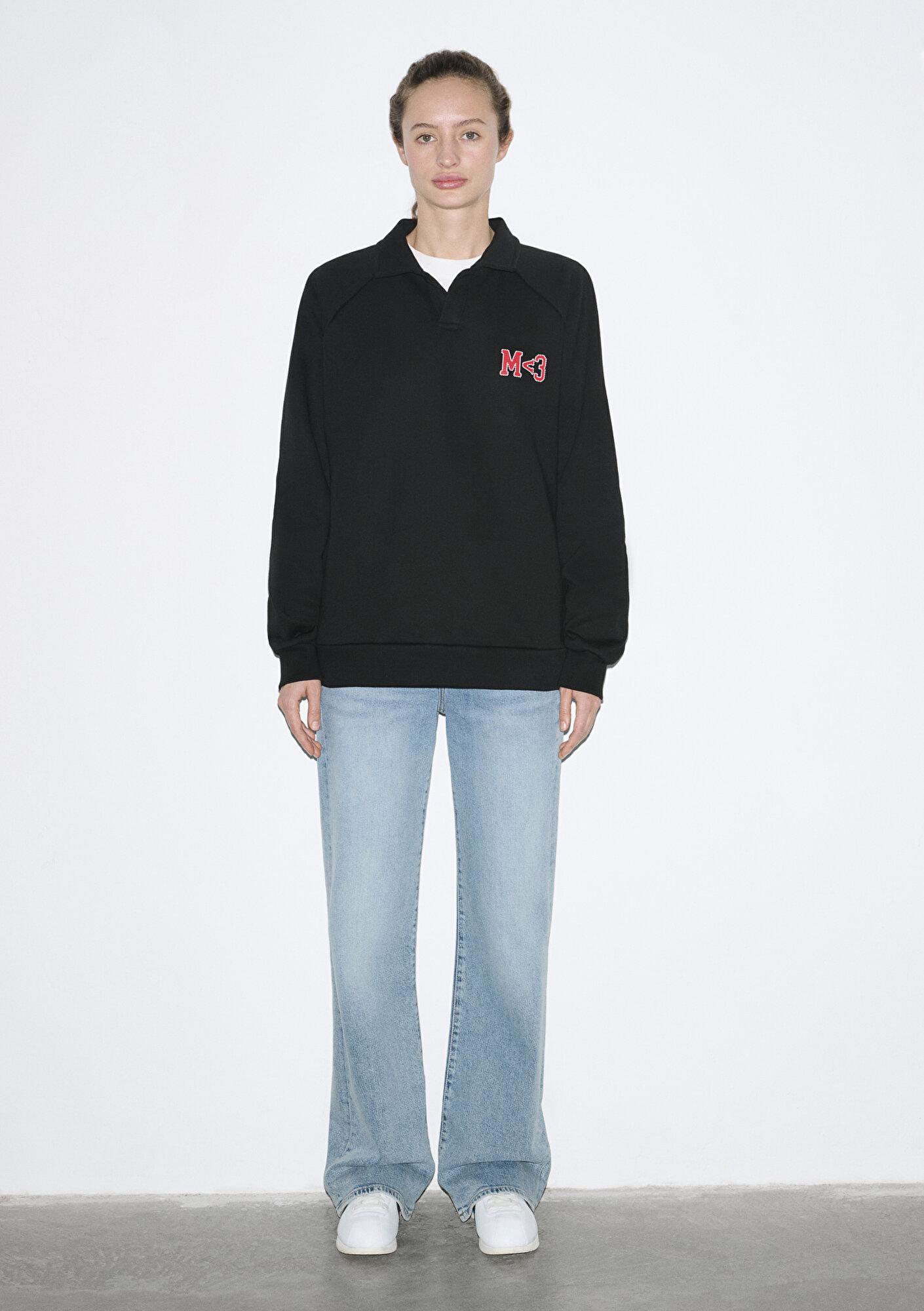 Mavi M Kalp İşlemeli Polo Yaka Siyah  Sweatshirt 0S10578-900