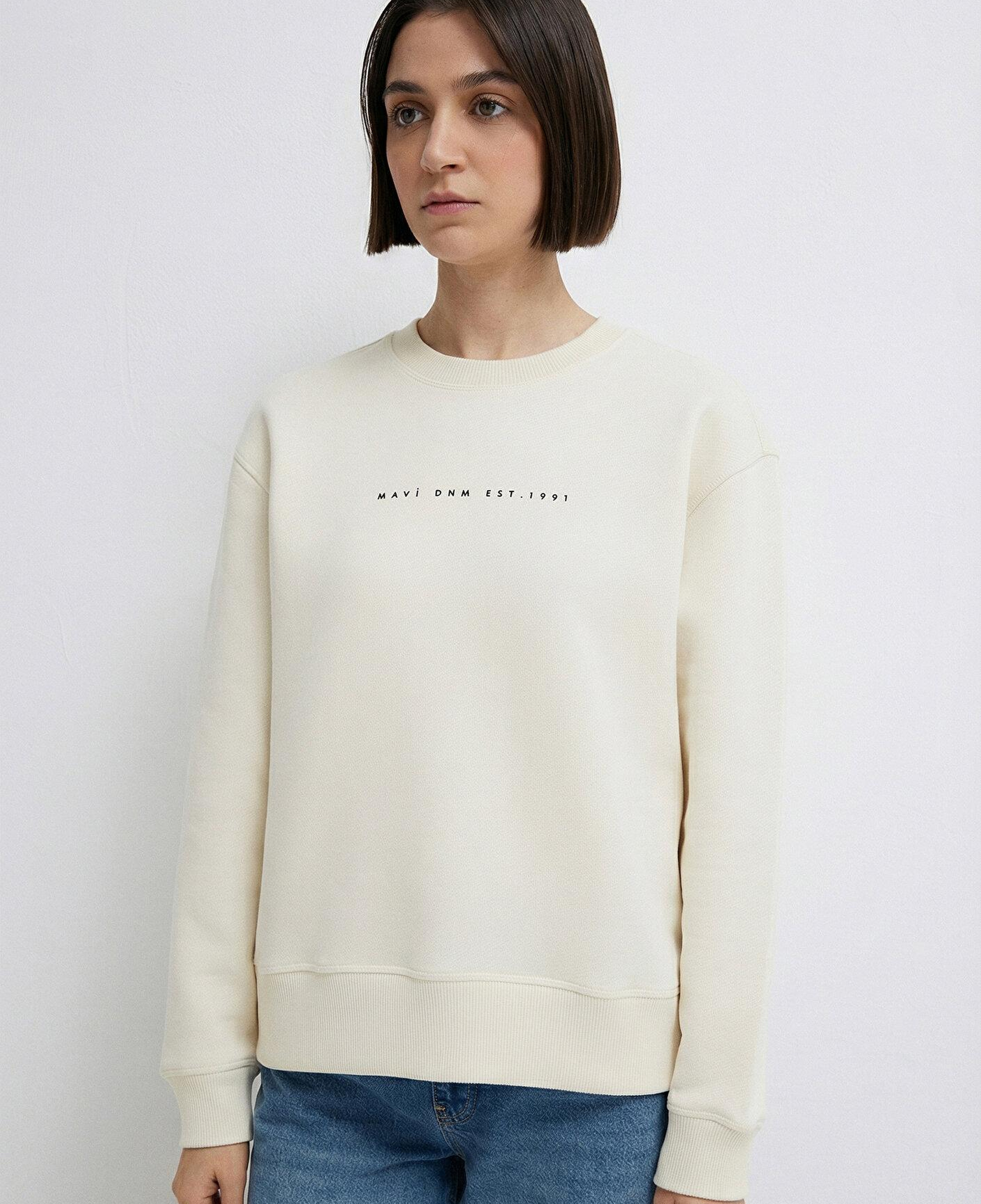 Mavi Mavi Denim Baskılı Ekru Sweatshirt 1S10525-80194