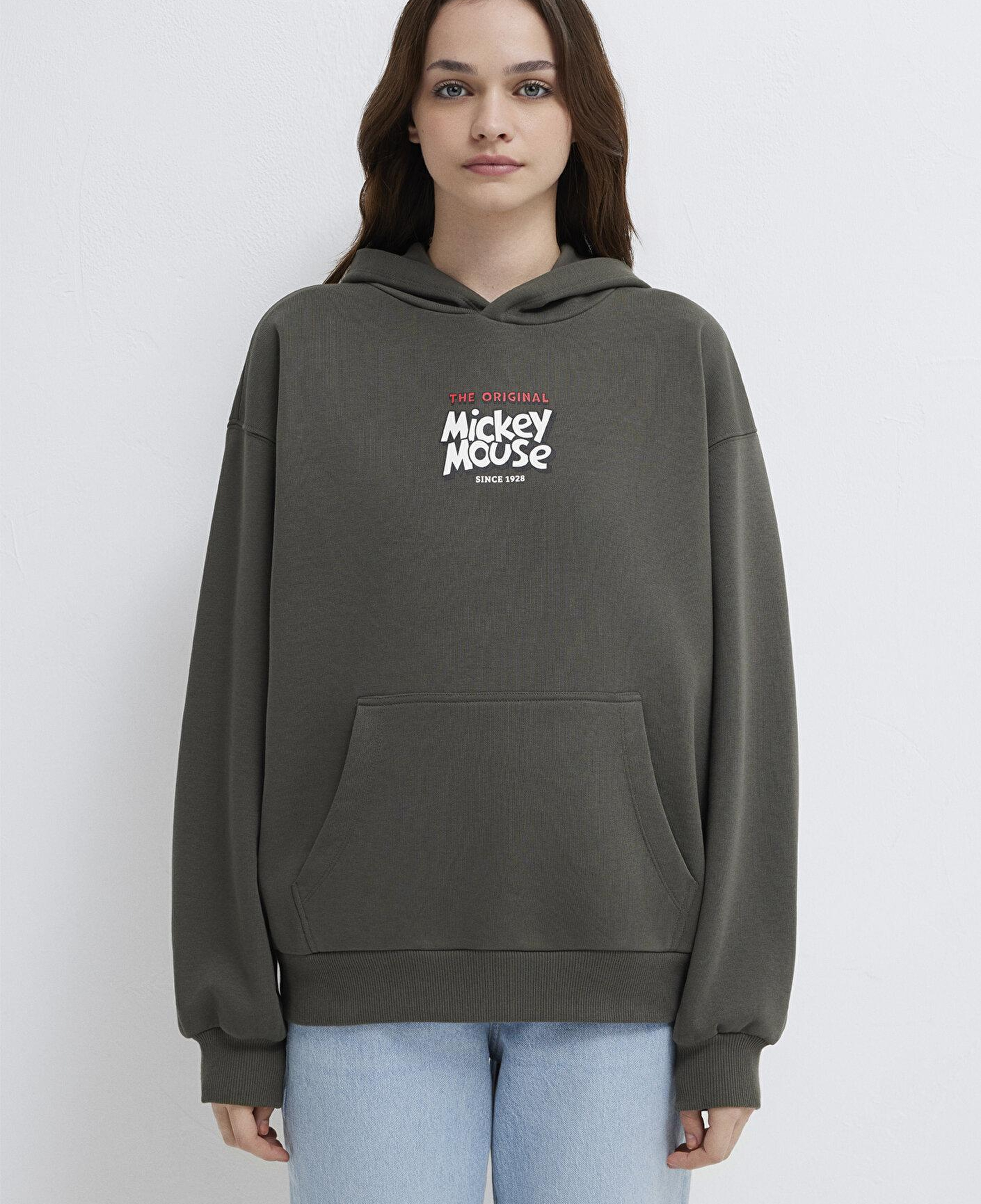 Mavi Mickey Mouse Sırt Baskılı Haki Sweatshirt 1S10521-71553