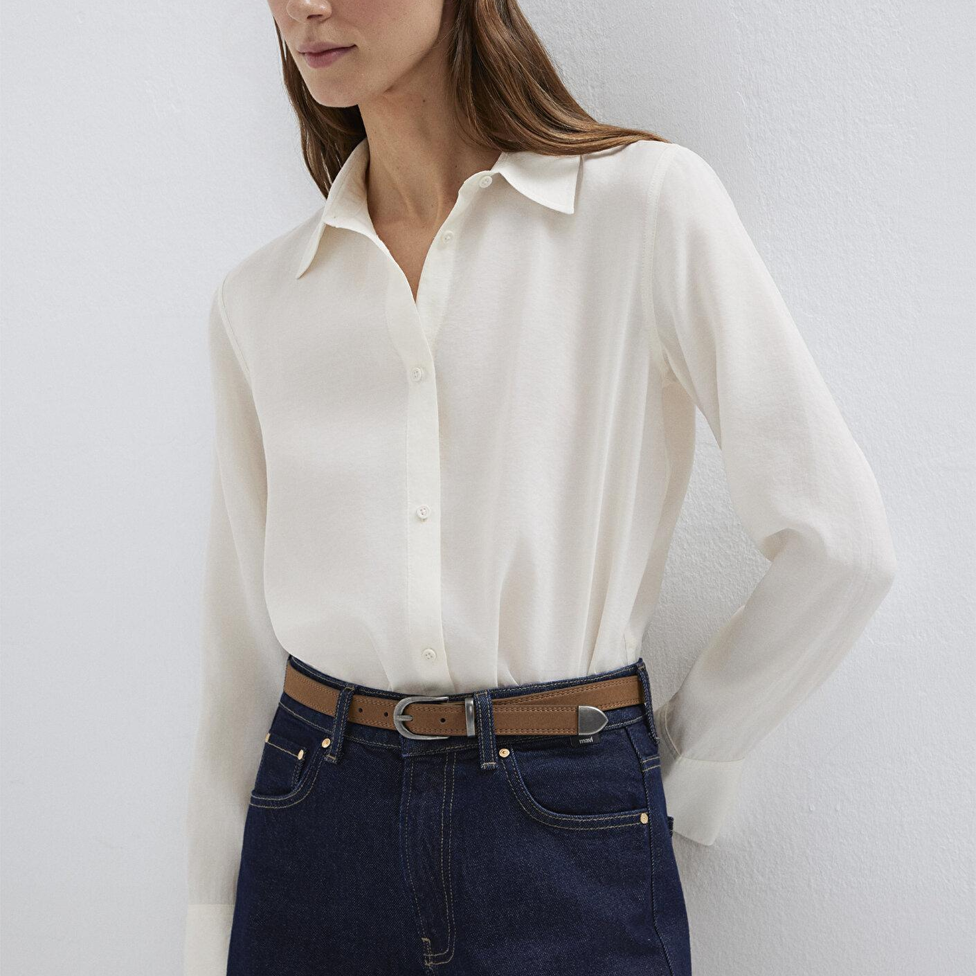 Mavi Ekru (TENCEL™) Liyosel Karışımlı Gömlek Regular Fit / Normal Kesim 1211374-70057