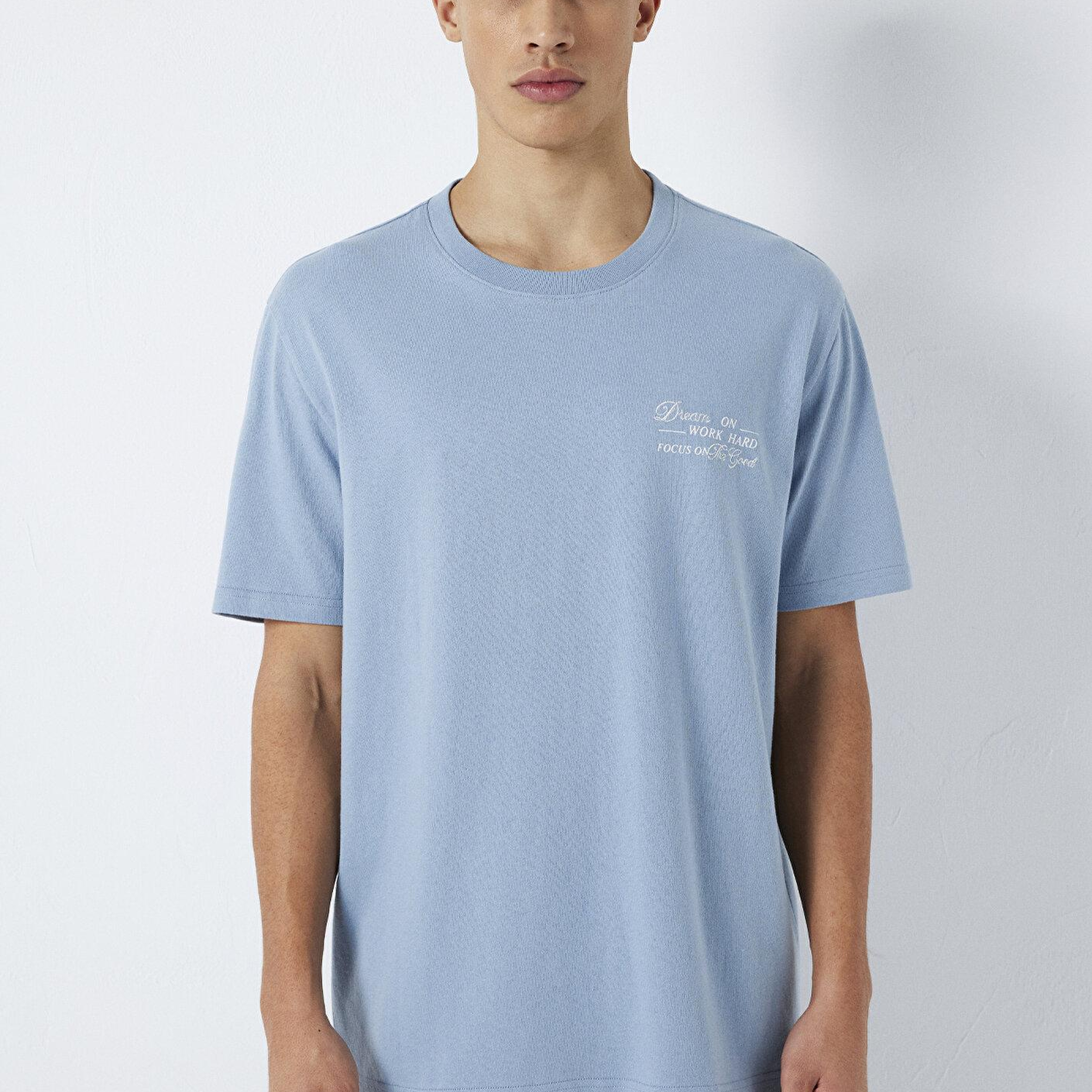 Mavi Baskılı Mavi Tişört Loose Fit / Bol Rahat Kesim 0613184-86998
