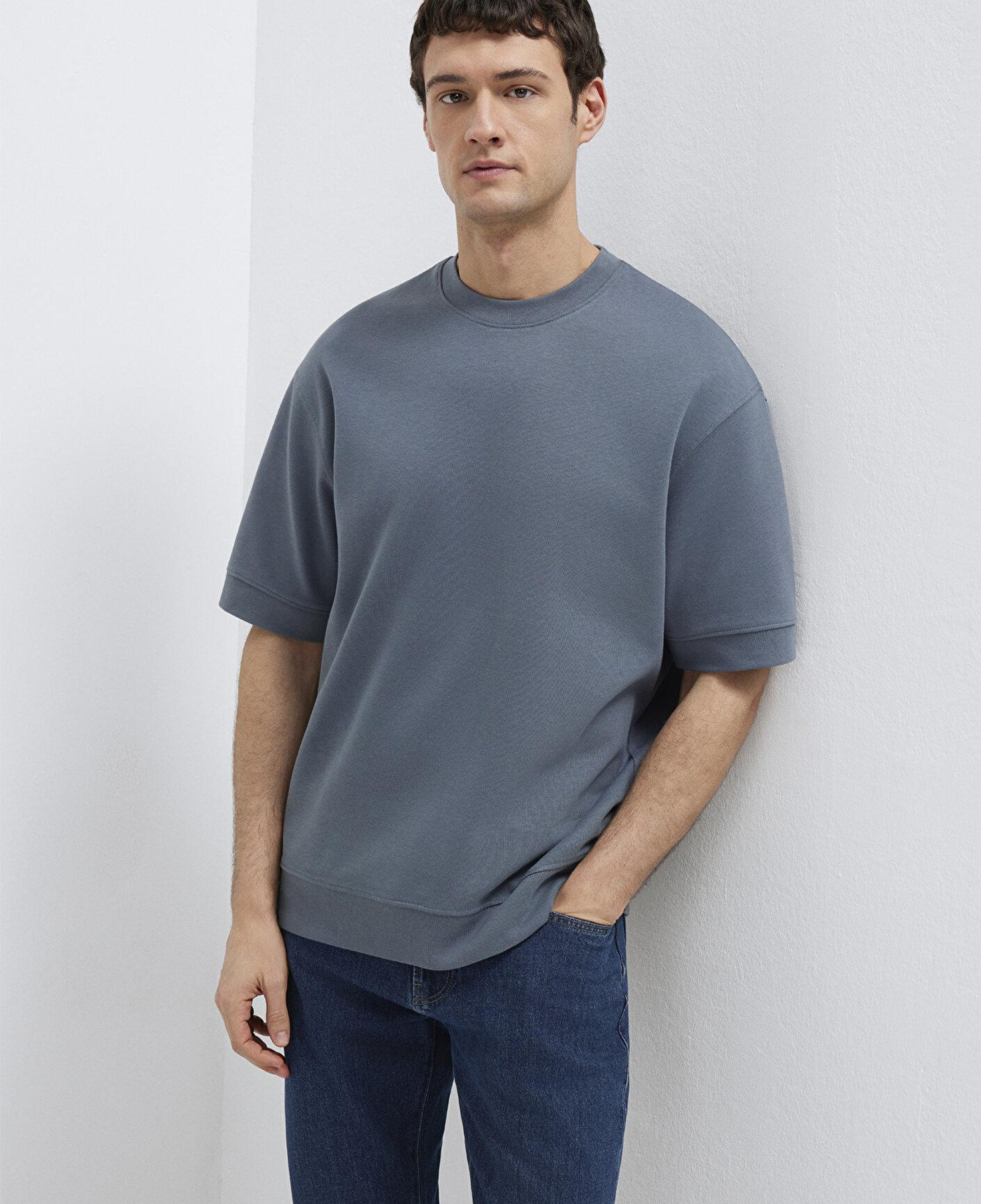 Mavi Bisiklet Yaka Mavi Tişört Loose Fit / Bol Rahat Kesim 0611614-80776