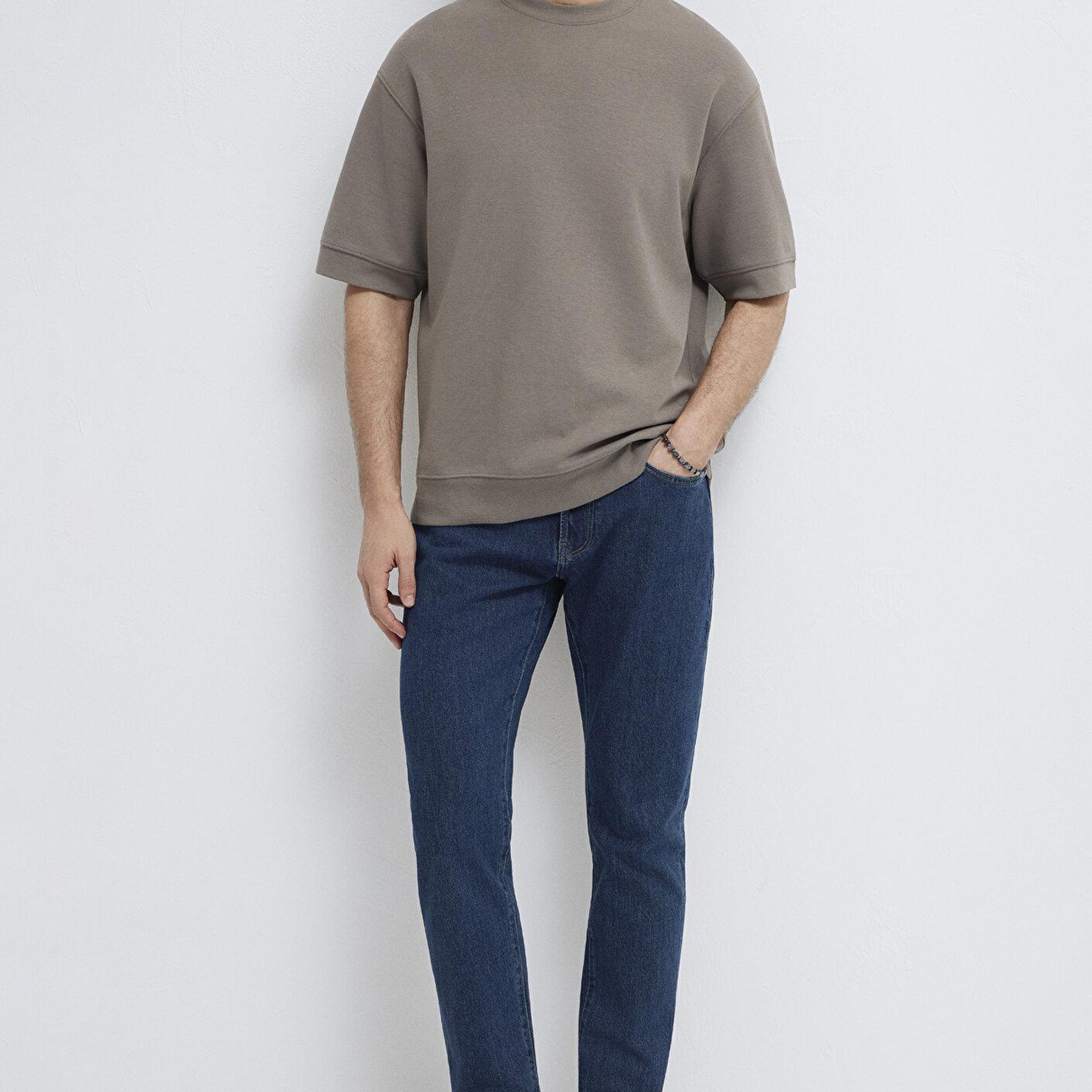 Mavi Bisiklet Yaka Kahverengi Tişört Loose Fit / Bol Rahat Kesim 0611614-87875