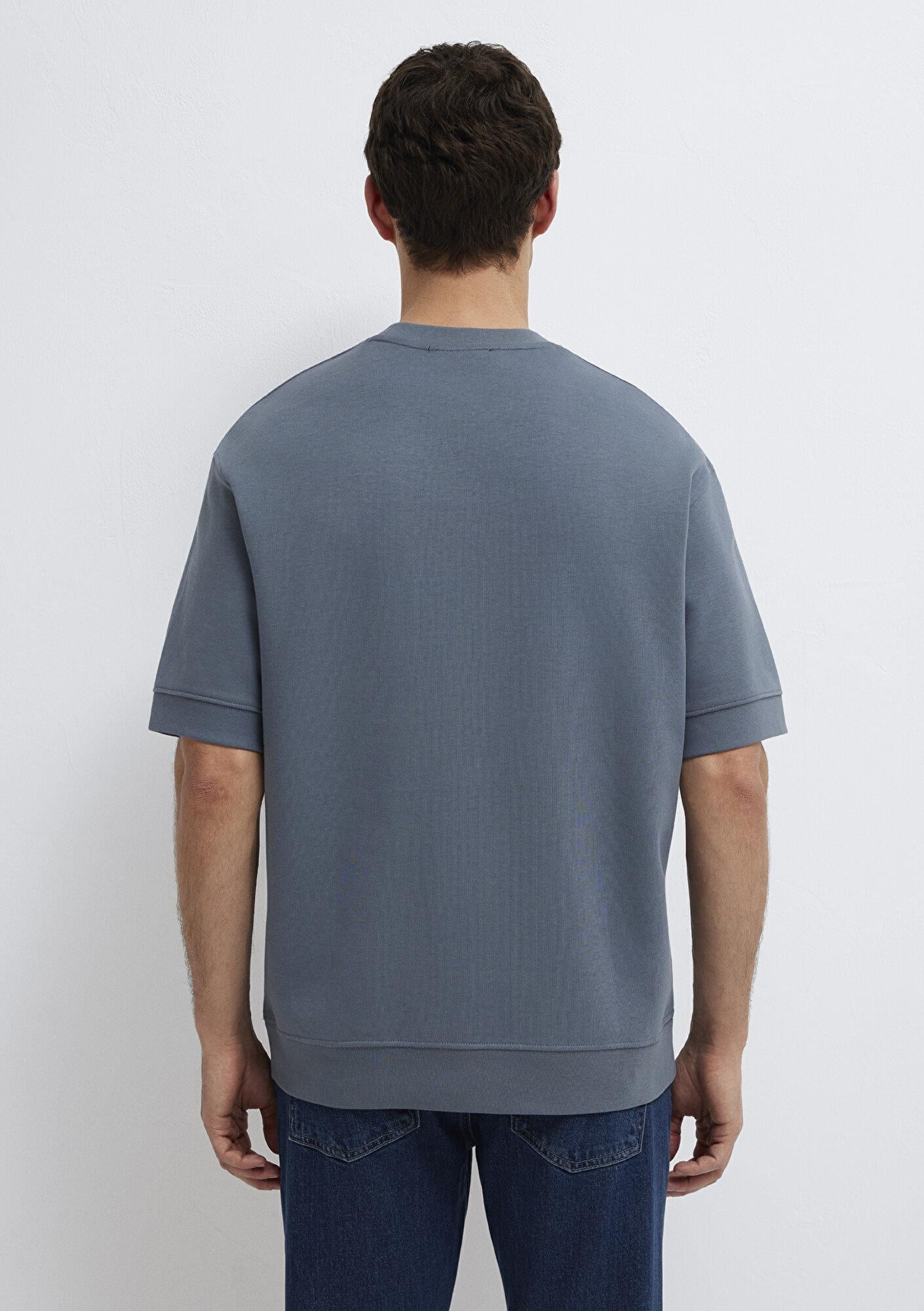 Mavi Bisiklet Yaka Mavi Tişört Loose Fit / Bol Rahat Kesim 0611614-80776