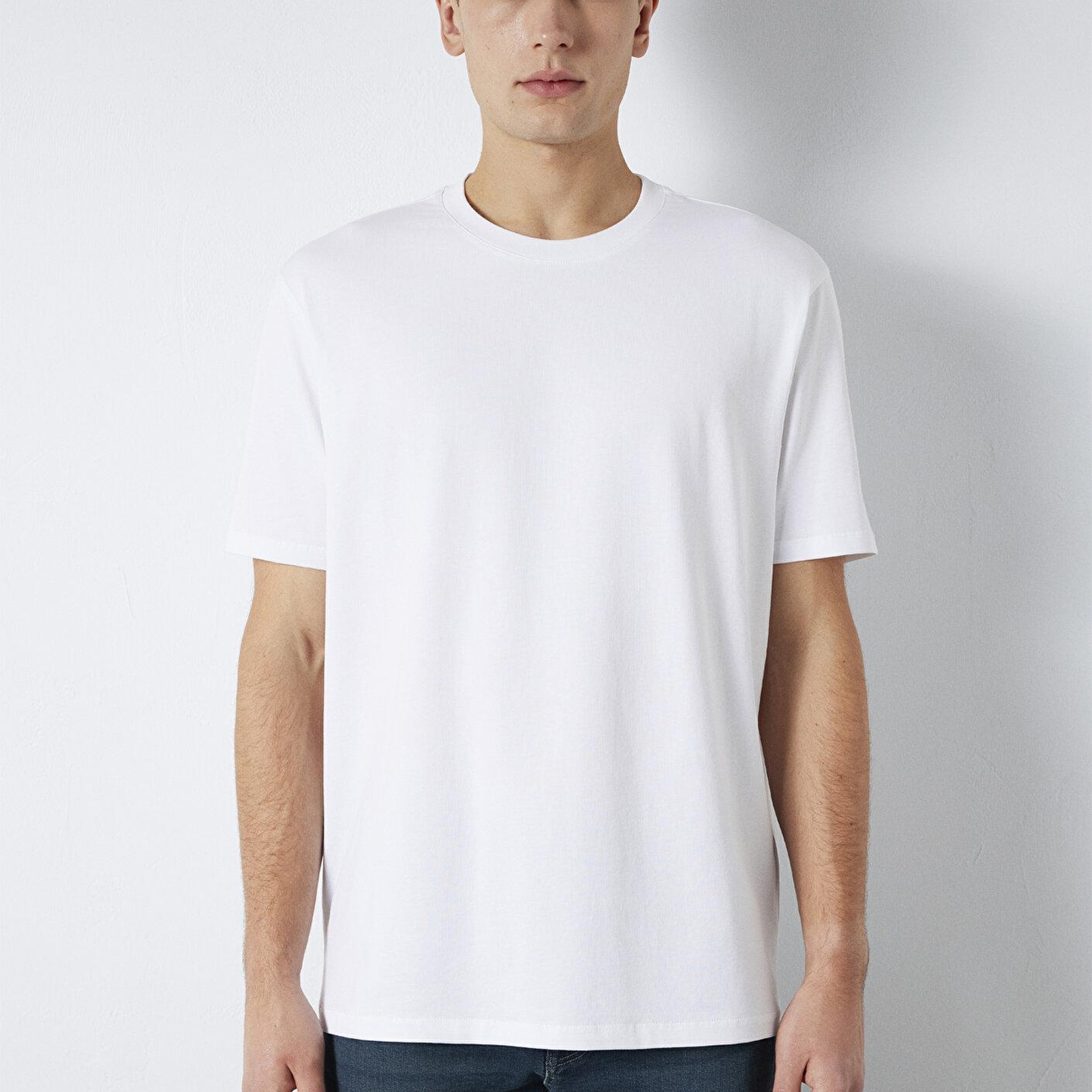 Mavi Beyaz Basic Tişört Loose Fit / Bol Rahat Kesim 0613199-620