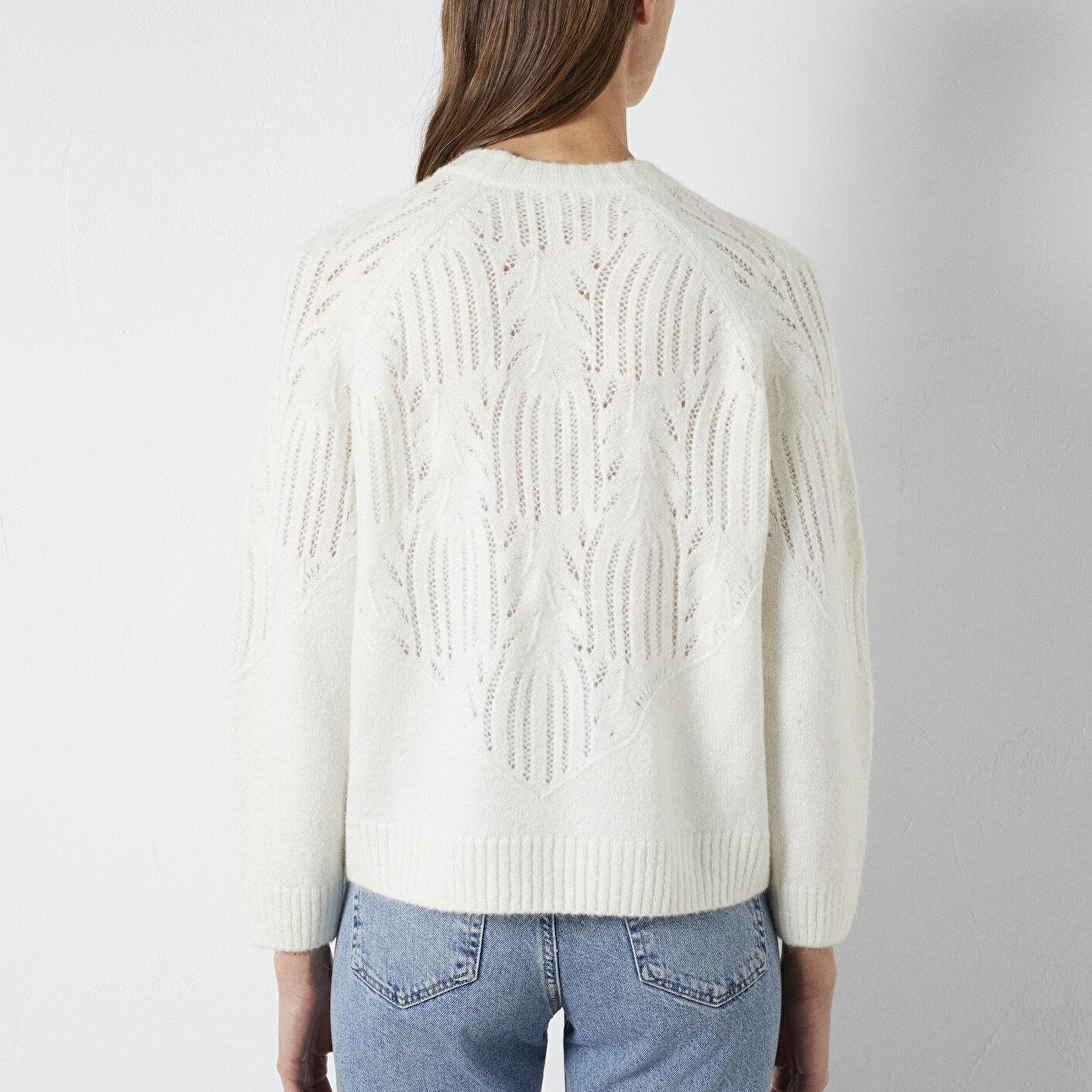 Mavi Örme Detaylı Ekru Kazak Loose Fit / Bol Rahat Kesim 1710852-70057
