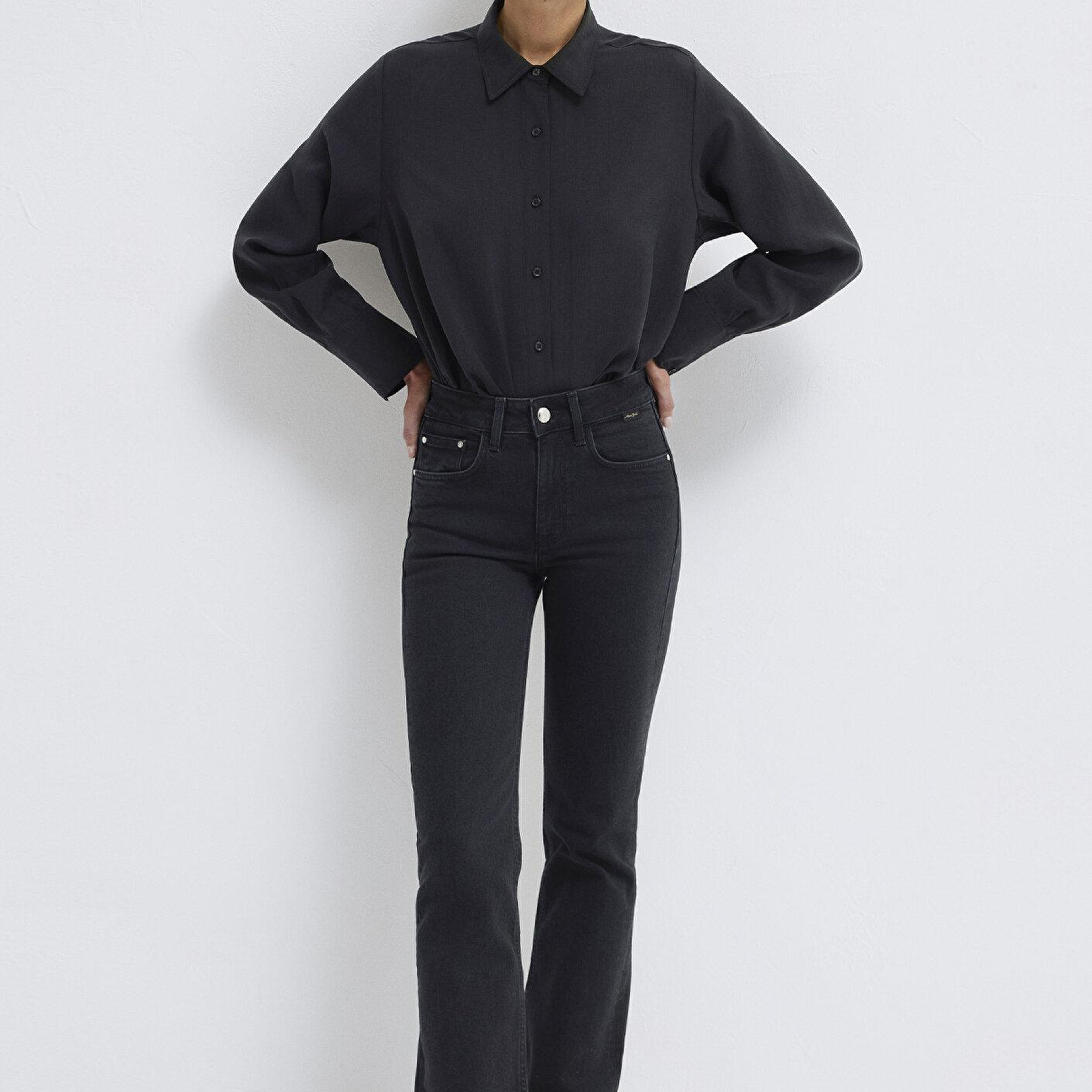 Mavi Siyah (TENCEL™) Liyosel Karışımlı Gömlek Loose Fit / Bol Rahat Kesim 1211373-900