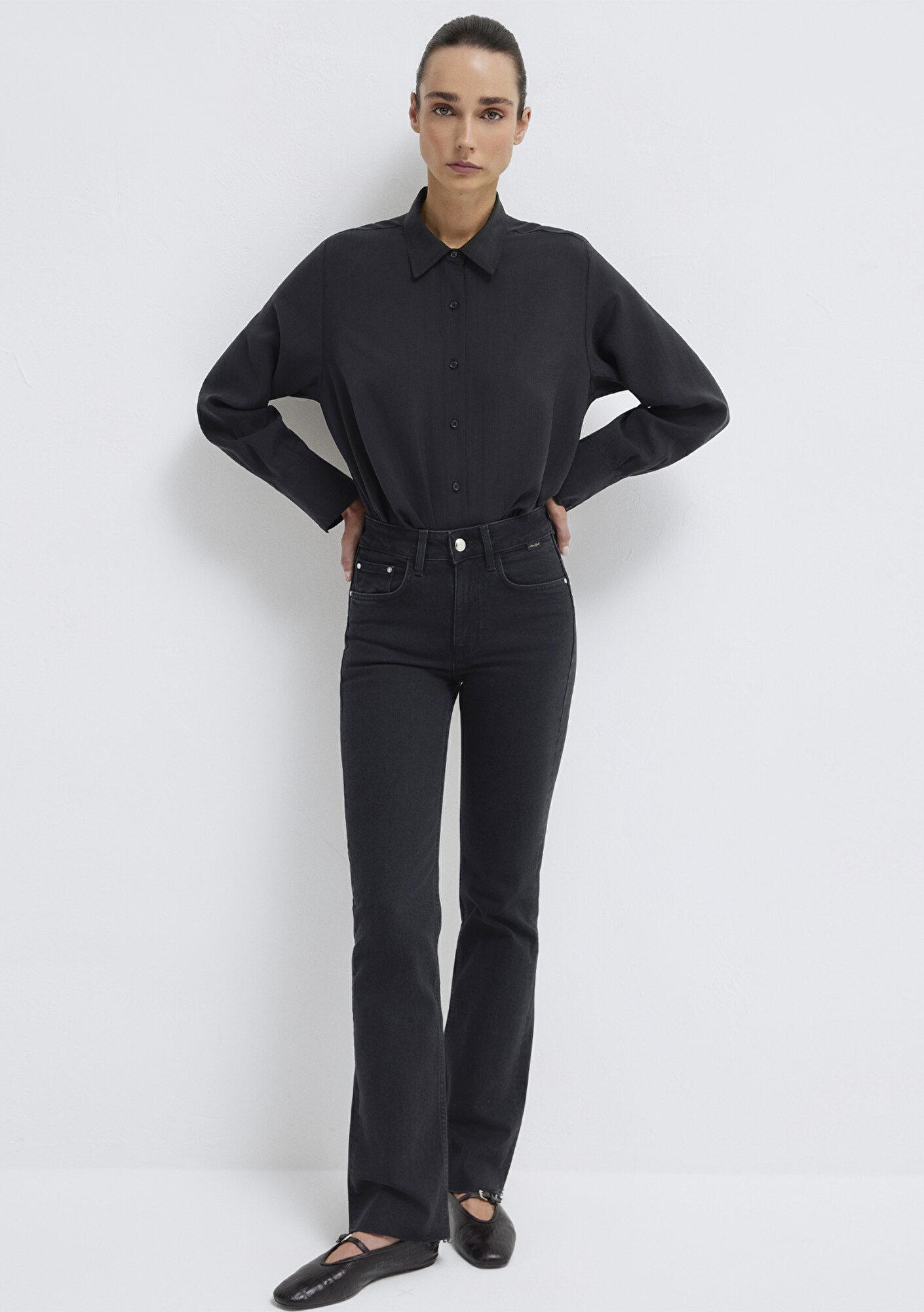 Mavi Siyah (TENCEL™) Liyosel Karışımlı Gömlek Loose Fit / Bol Rahat Kesim 1211373-900