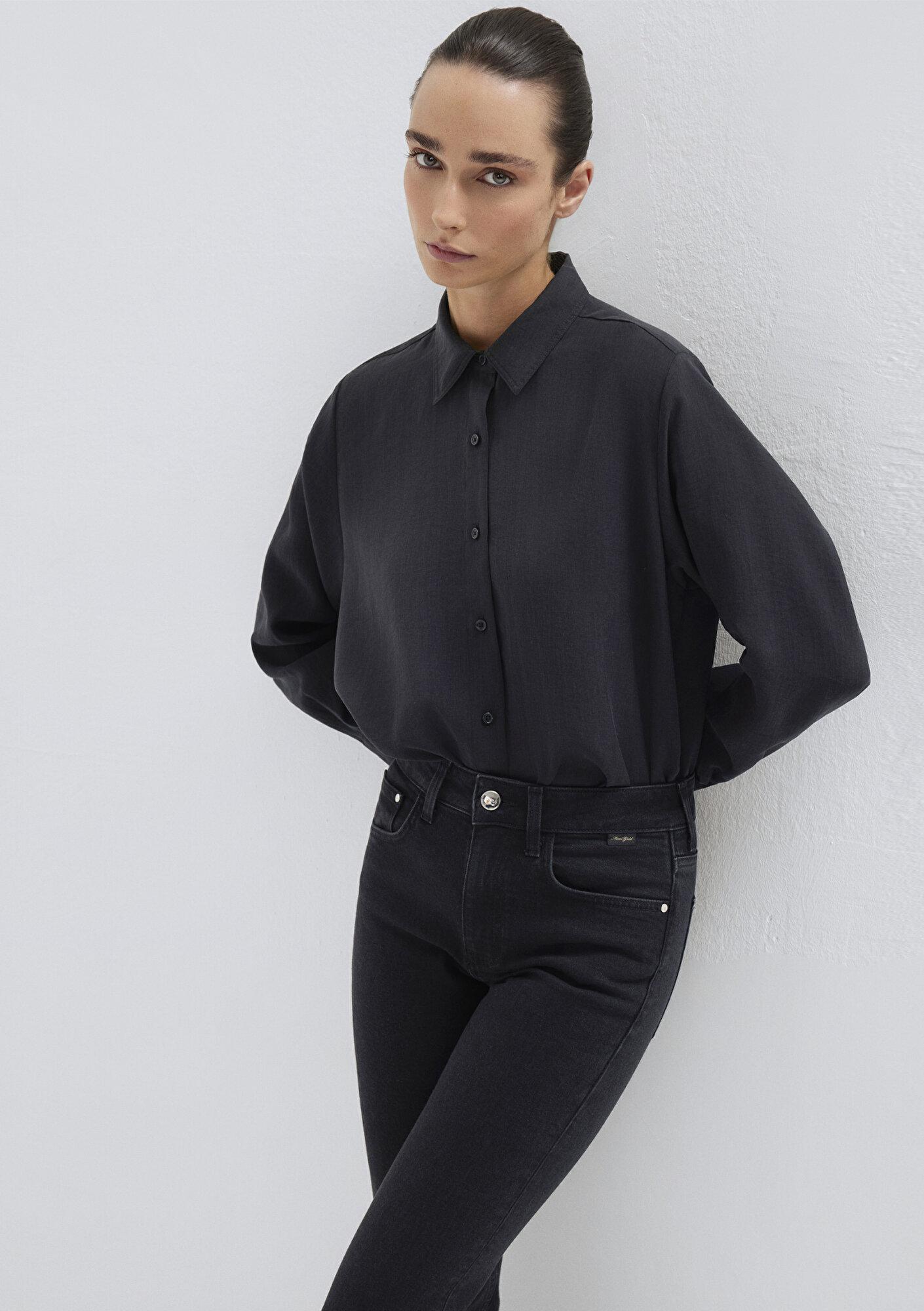 Mavi Siyah (TENCEL™) Liyosel Karışımlı Gömlek Loose Fit / Bol Rahat Kesim 1211373-900
