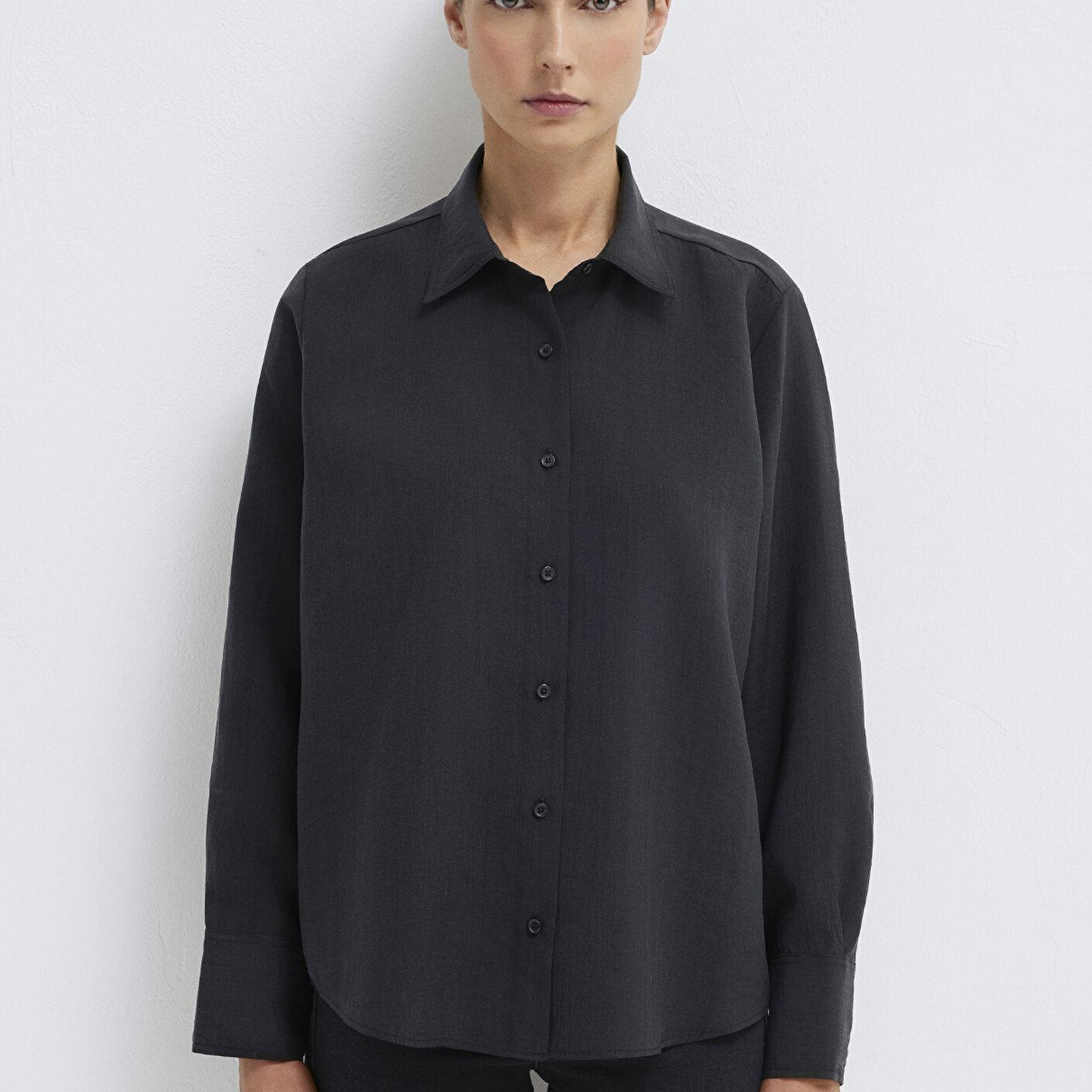 Mavi Siyah (TENCEL™) Liyosel Karışımlı Gömlek Loose Fit / Bol Rahat Kesim 1211373-900