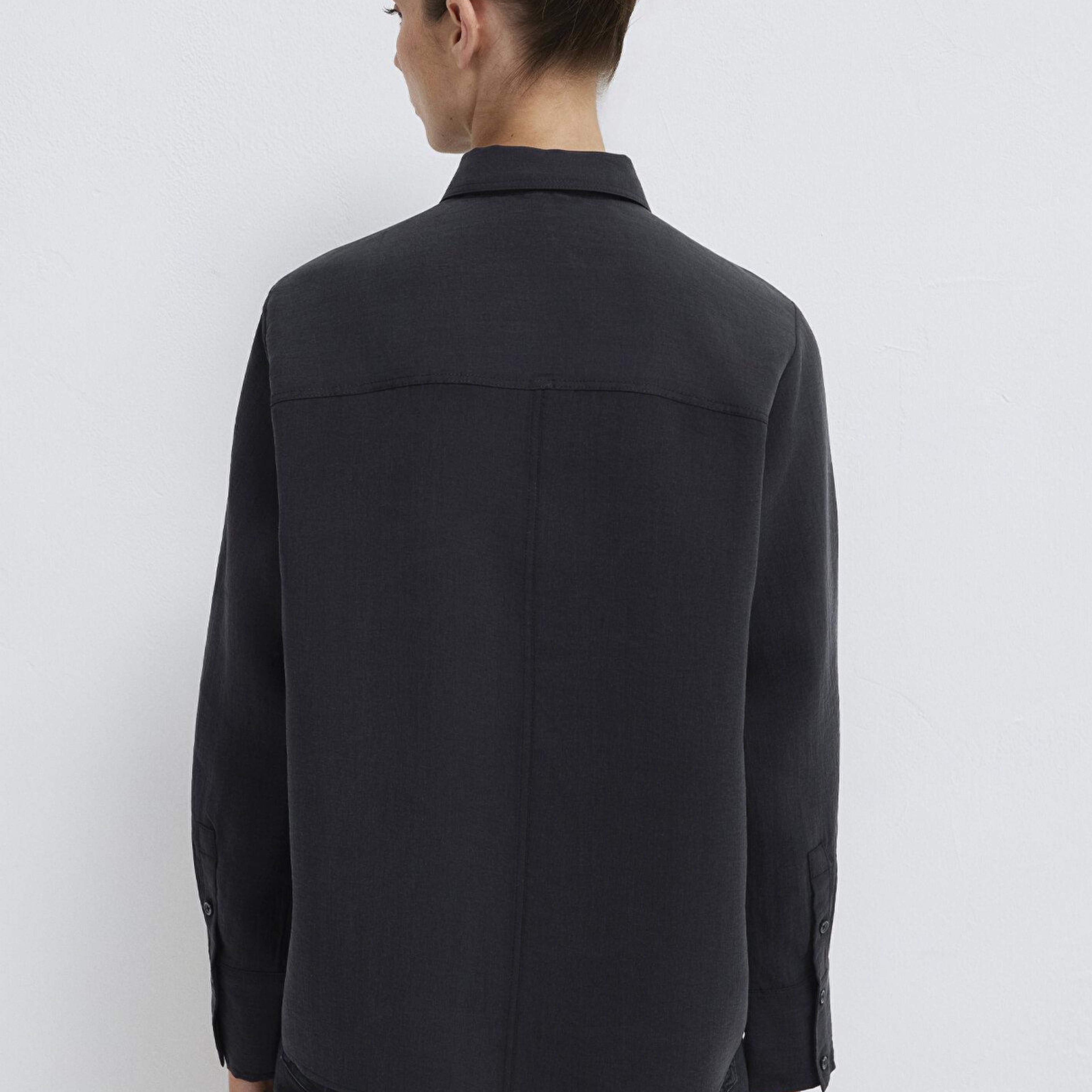 Mavi Siyah (TENCEL™) Liyosel Karışımlı Gömlek Loose Fit / Bol Rahat Kesim 1211373-900