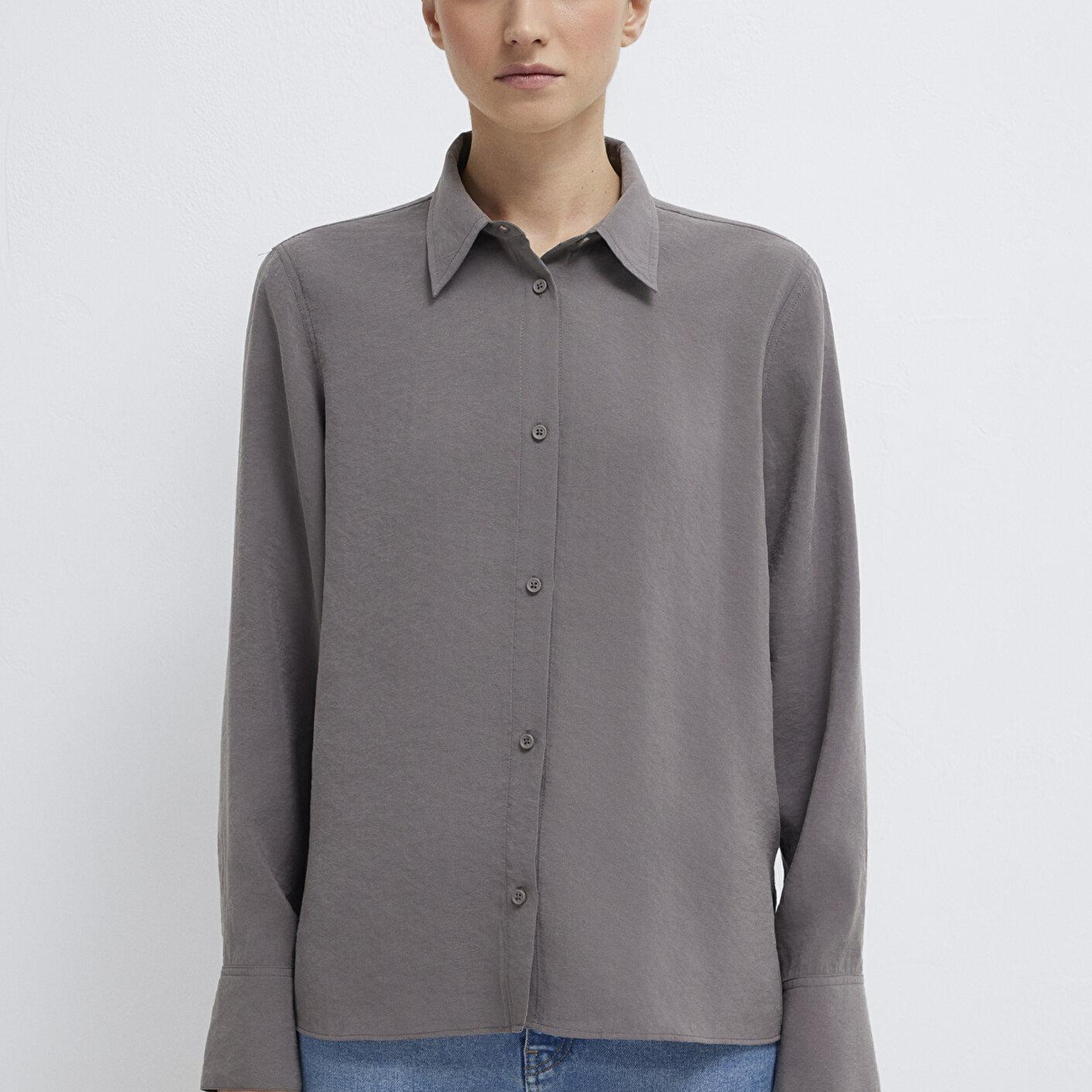 Mavi Gri (TENCEL™) Liyosel Karışımlı Gömlek Regular Fit / Normal Kesim 1211374-90721