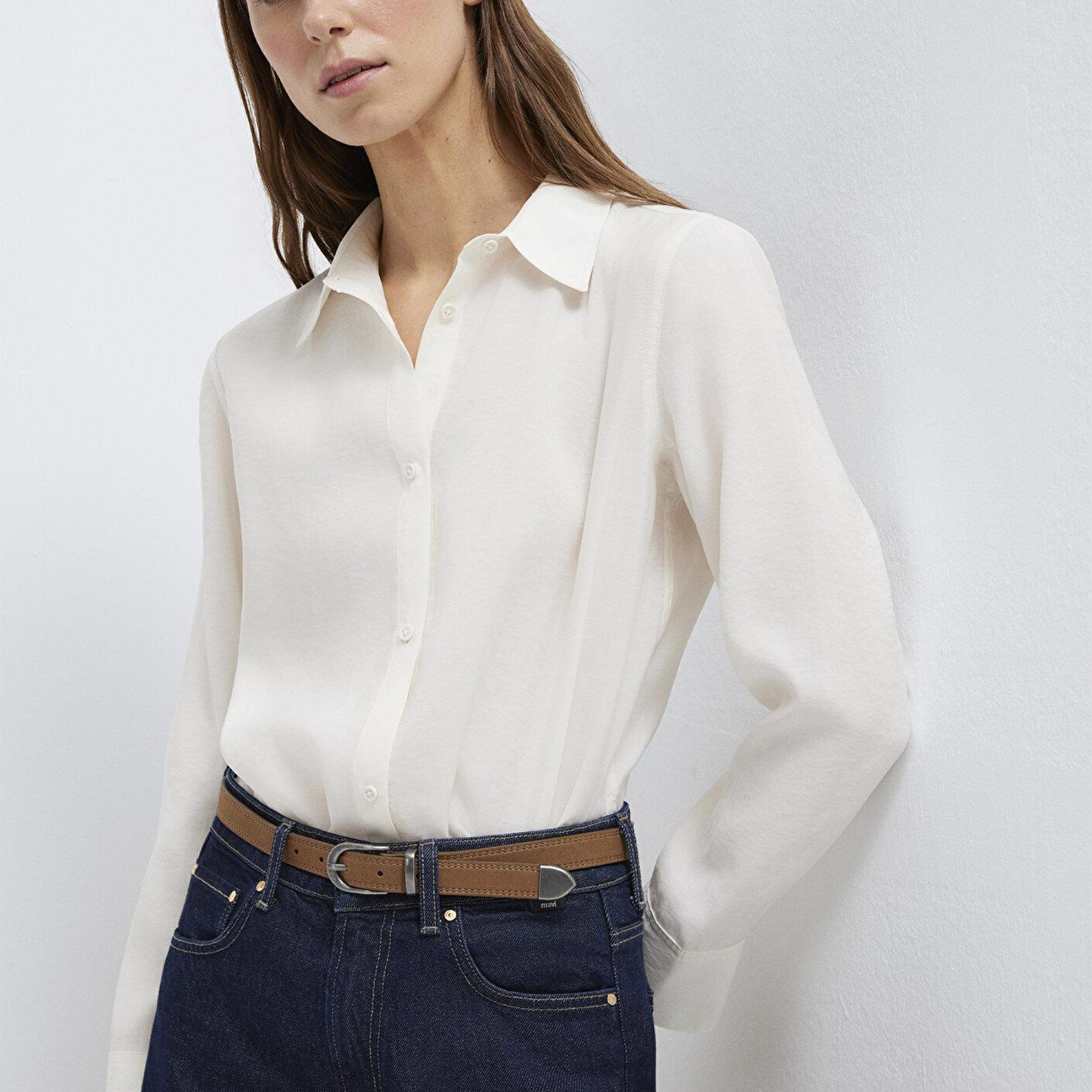 Mavi Ekru (TENCEL™) Liyosel Karışımlı Gömlek Regular Fit / Normal Kesim 1211374-70057