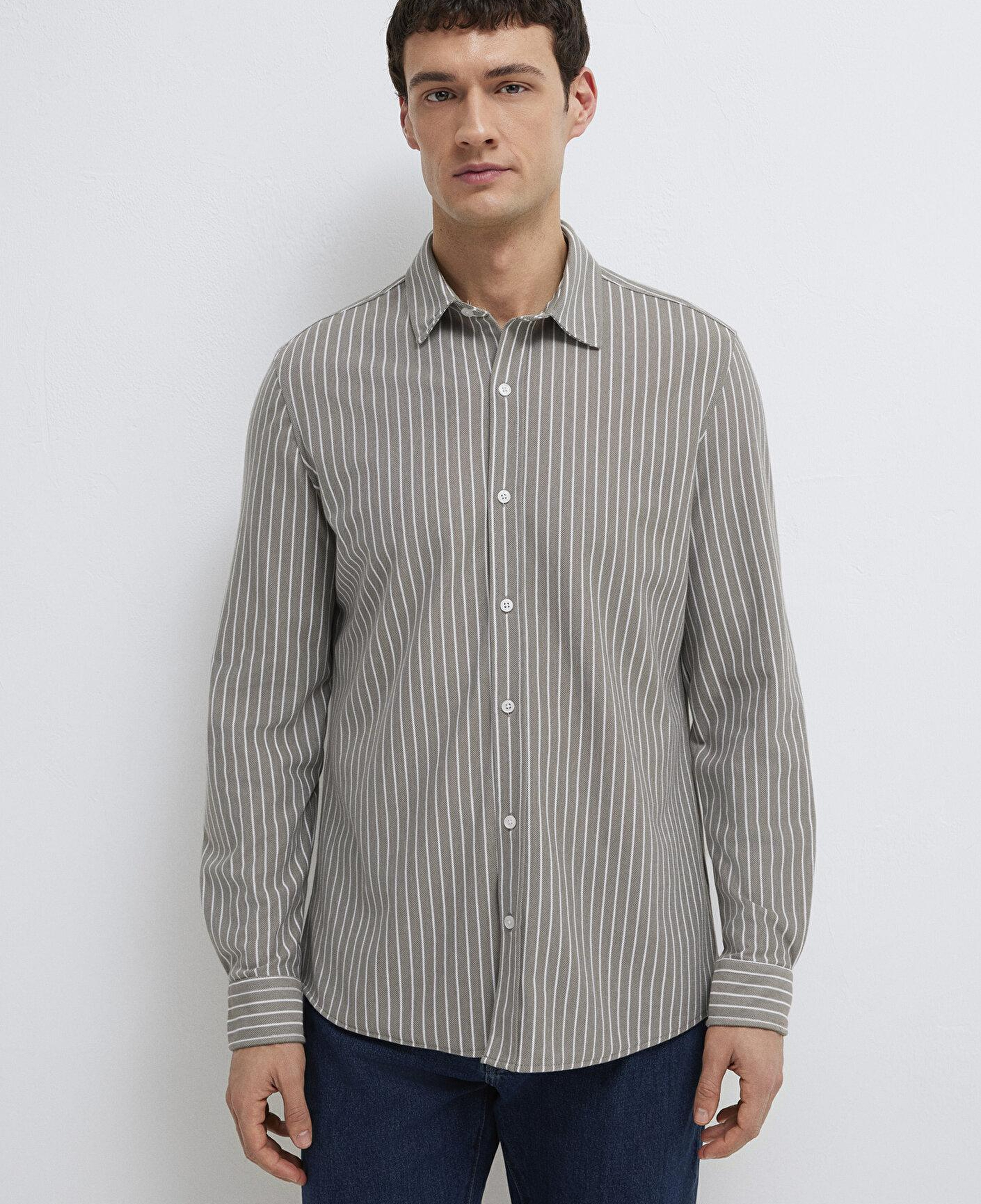 Mavi Çizgili Gri Gömlek Slim Fit / Dar Kesim 0211404-91582