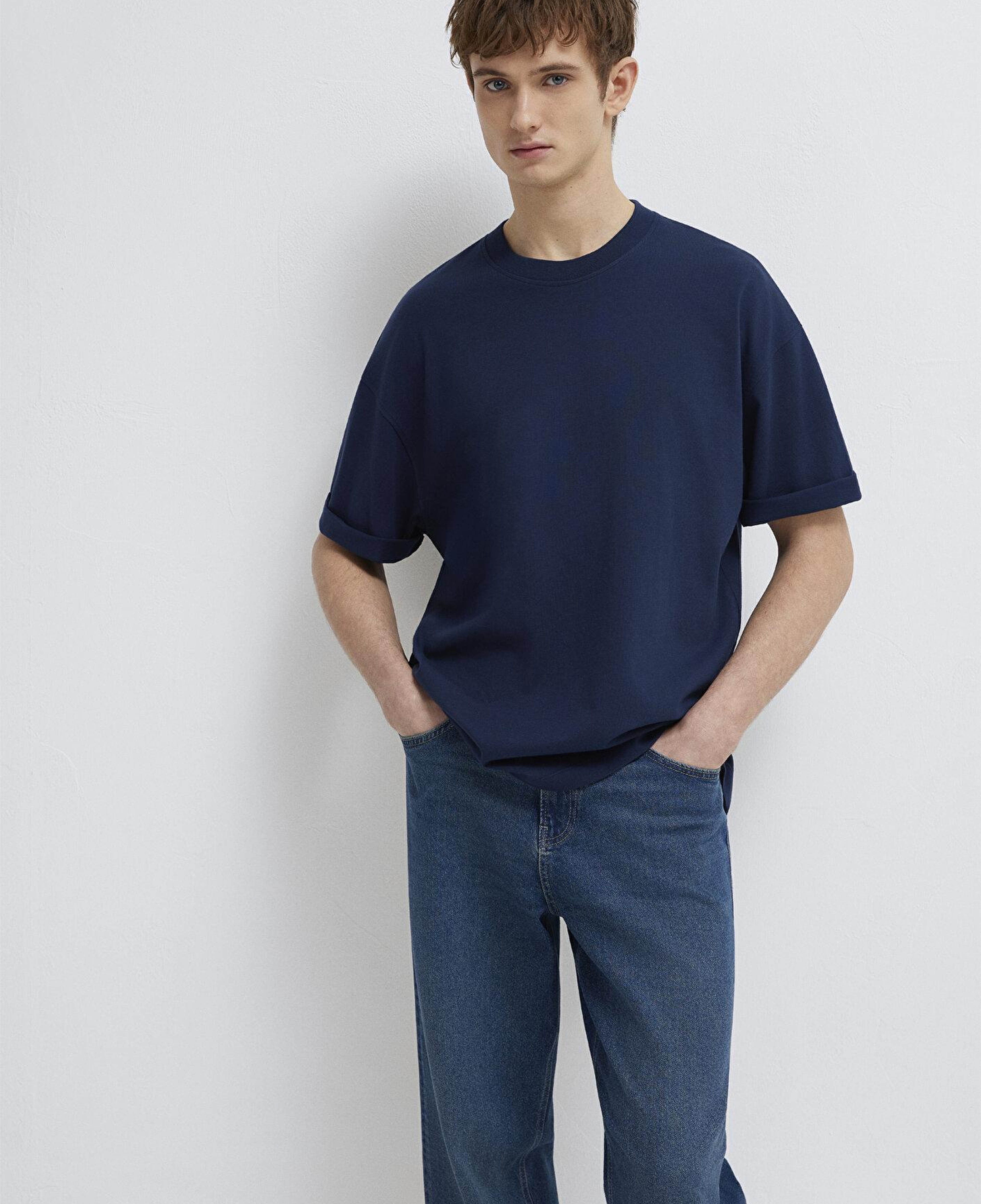 Mavi Lacivert Basic Tişört Oversize / Geniş Kesim 0613113-82318