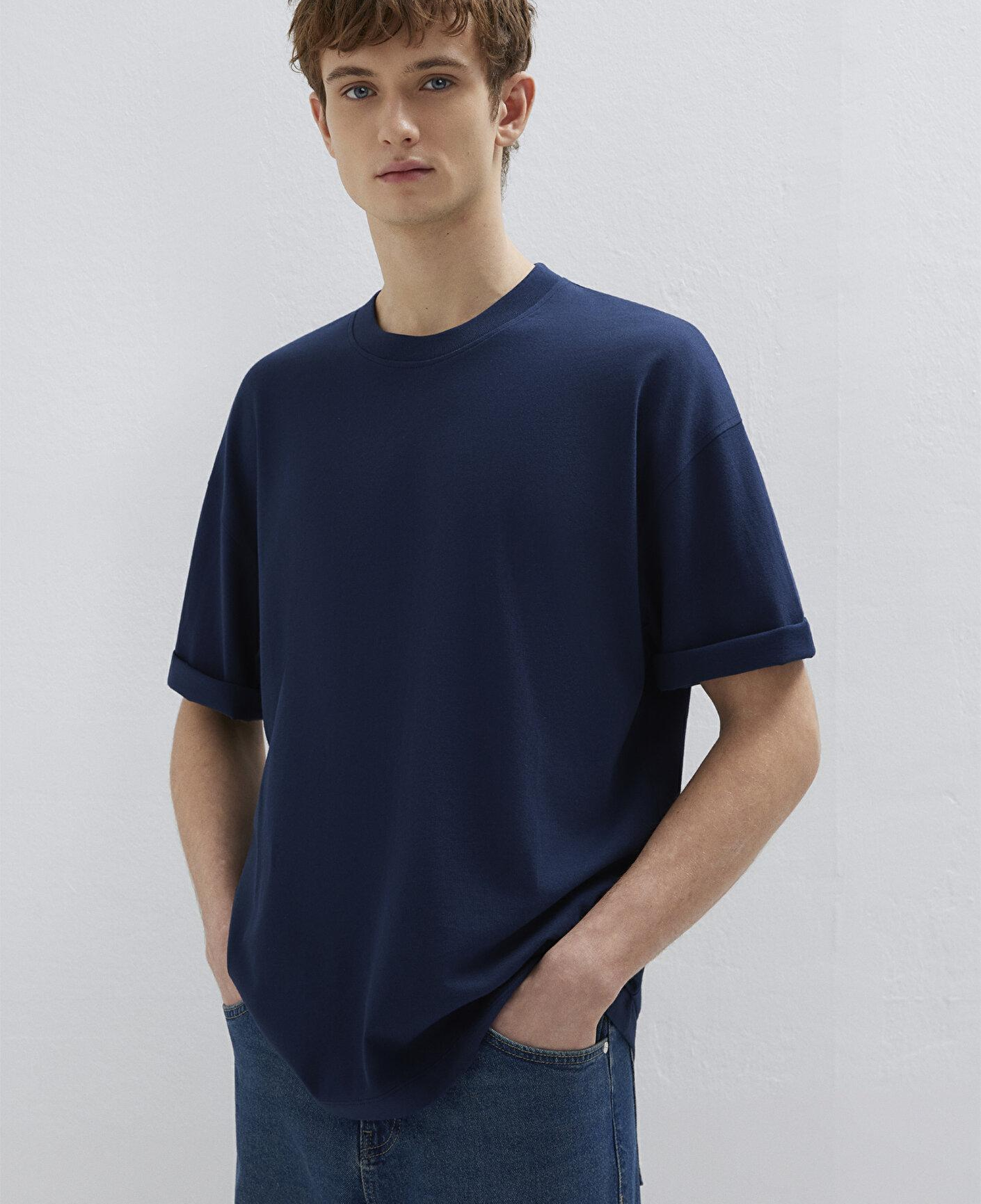 Mavi Lacivert Basic Tişört Oversize / Geniş Kesim 0613113-82318