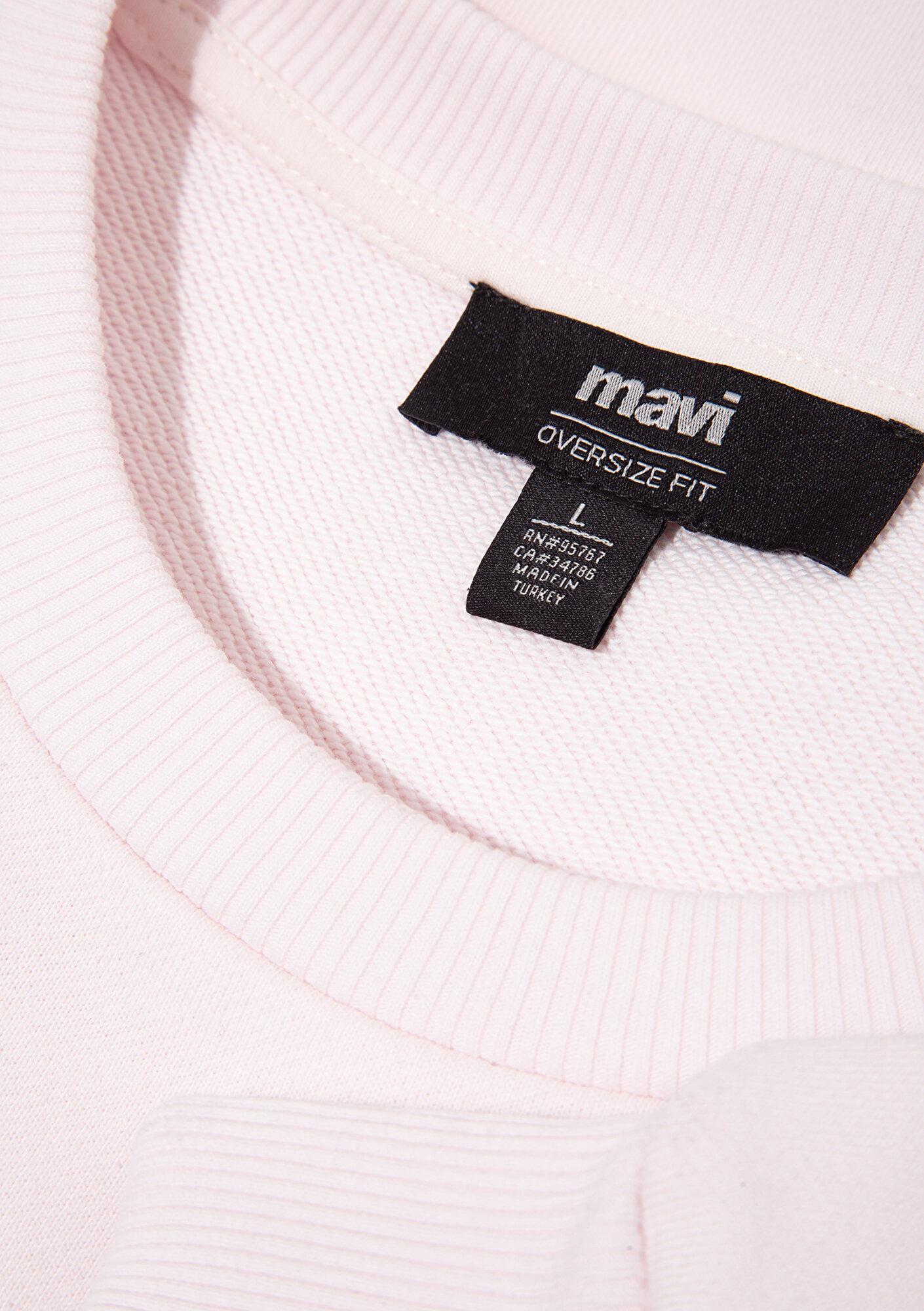 Mavi M Kalp İşlemeli Bisiklet Yaka Pembe Sweatshirt 0S10577-70989