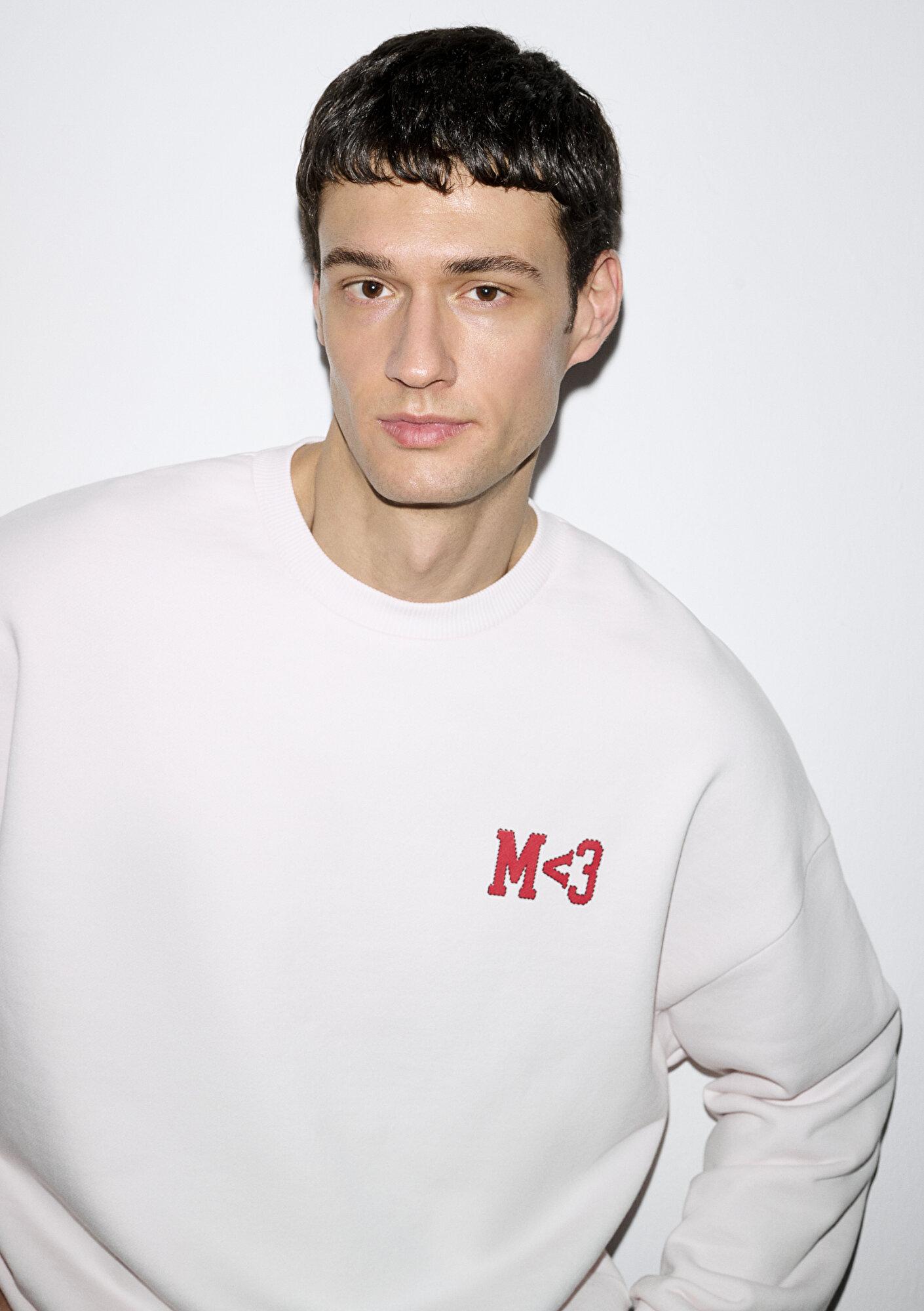 Mavi M Kalp İşlemeli Bisiklet Yaka Pembe Sweatshirt 0S10577-70989
