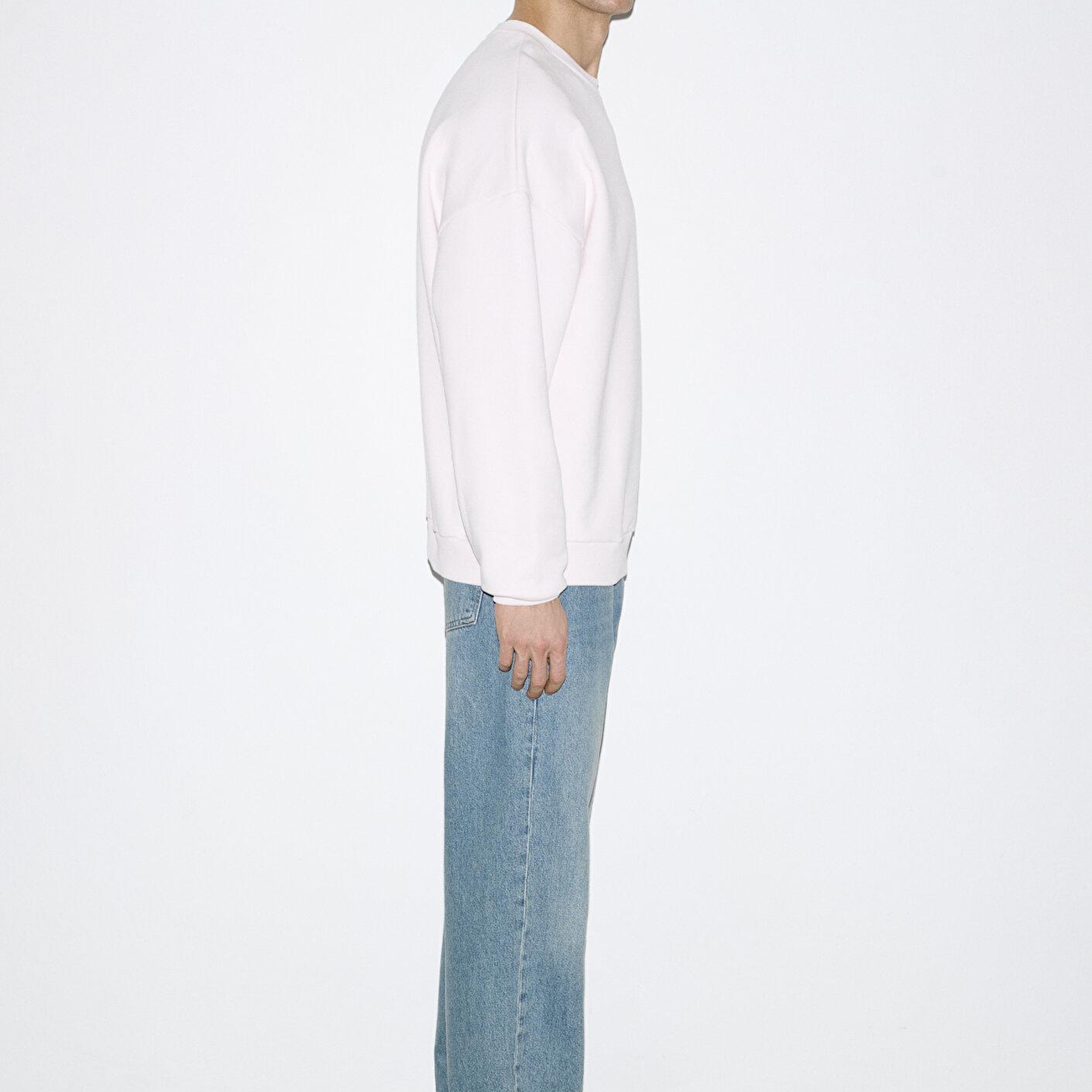 Mavi M Kalp İşlemeli Bisiklet Yaka Pembe Sweatshirt 0S10577-70989
