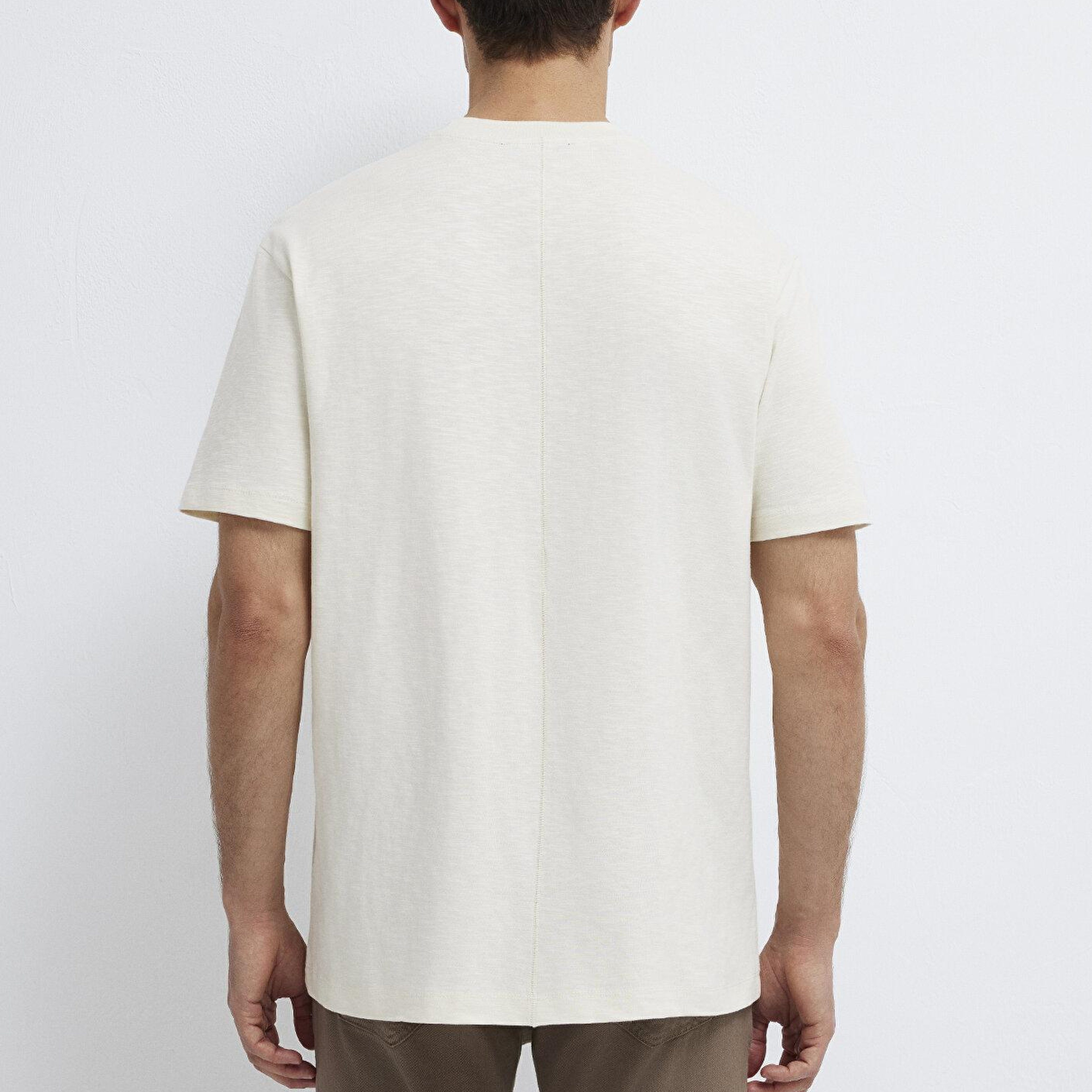 Mavi Ekru Basic Tişört Loose Fit / Bol Rahat Kesim 0613146-70056