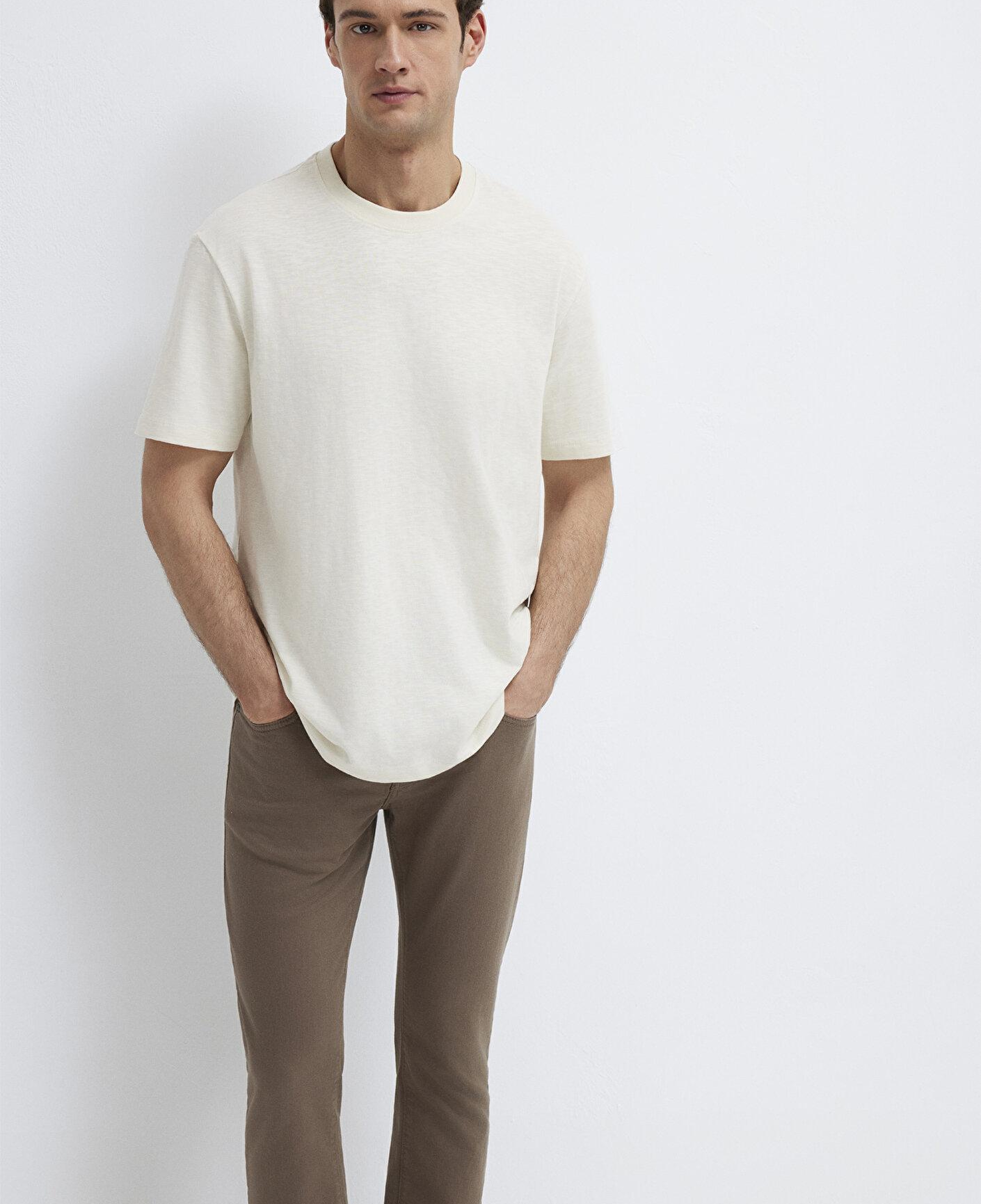 Mavi Ekru Basic Tişört Loose Fit / Bol Rahat Kesim 0613146-70056