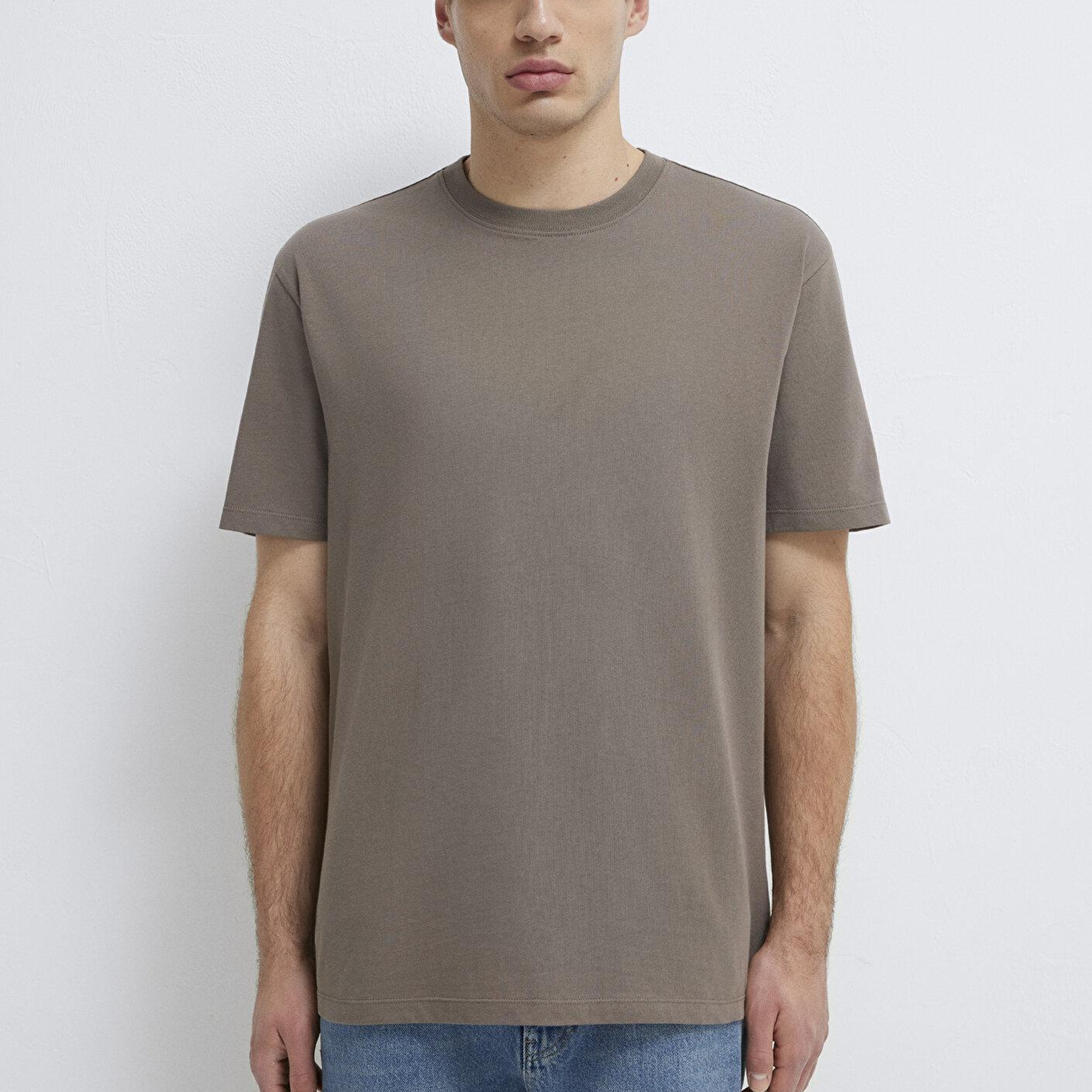 Mavi Kahverengi Basic Tişört Loose Fit / Bol Rahat Kesim 066249-87875
