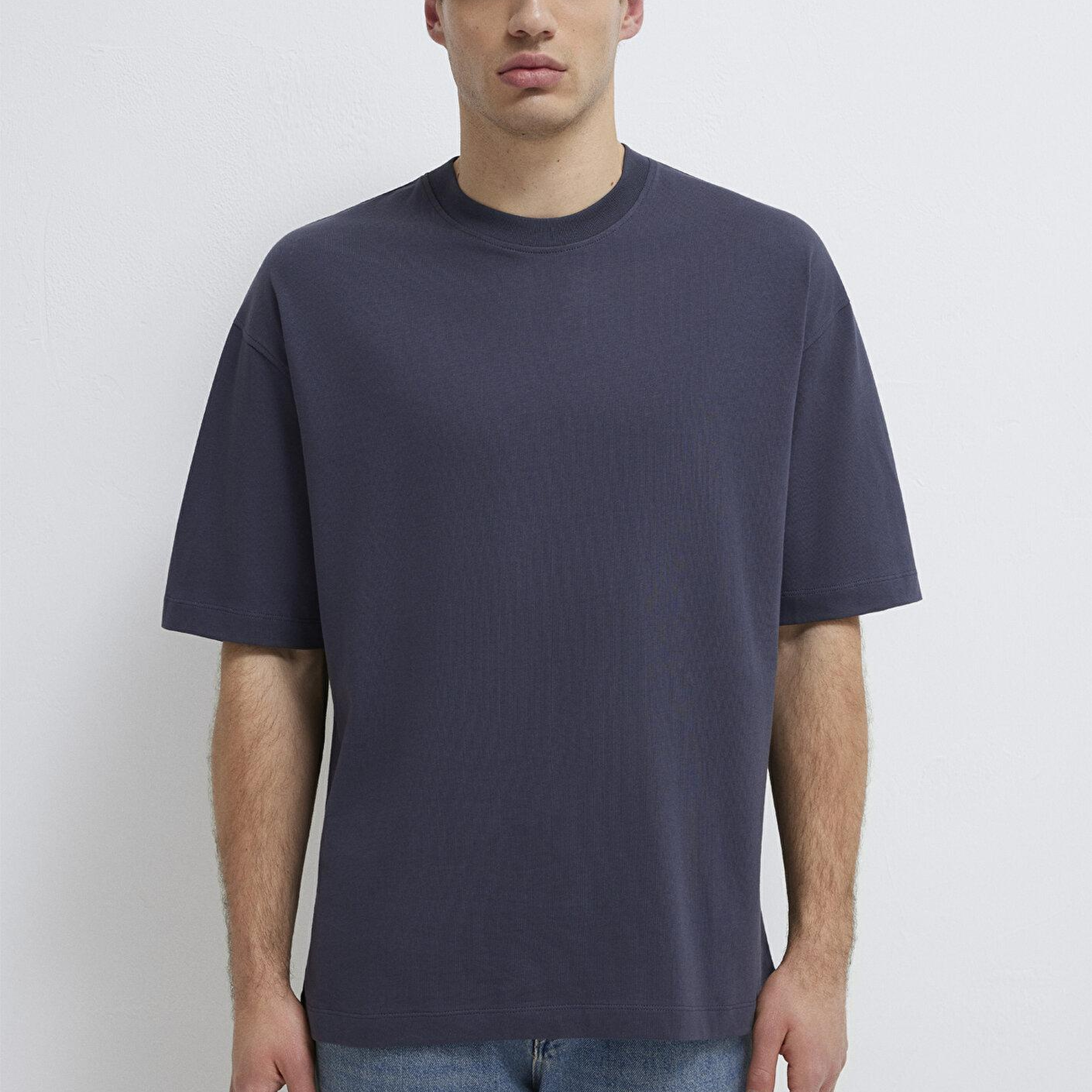 Mavi Antrasit Basic Tişört Oversize / Geniş Kesim 0613113-70101
