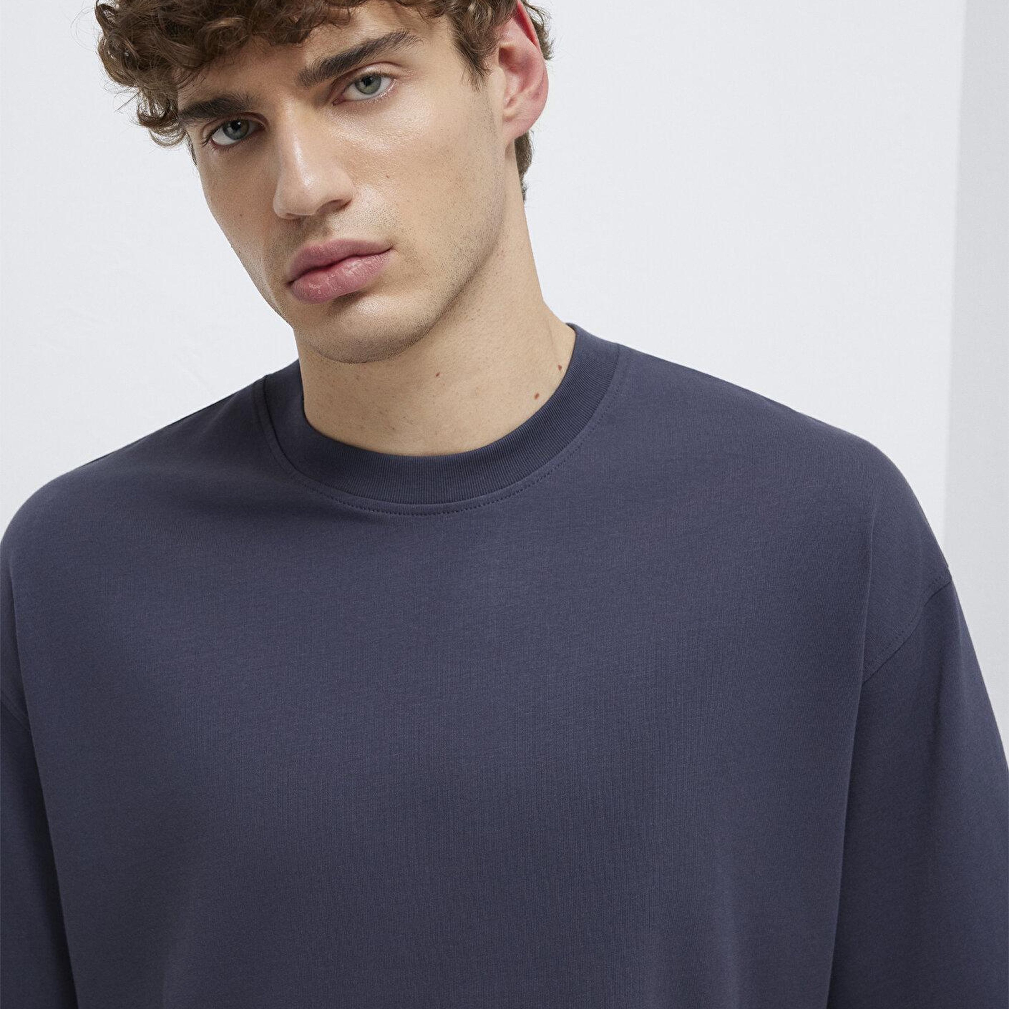 Mavi Antrasit Basic Tişört Oversize / Geniş Kesim 0613113-70101