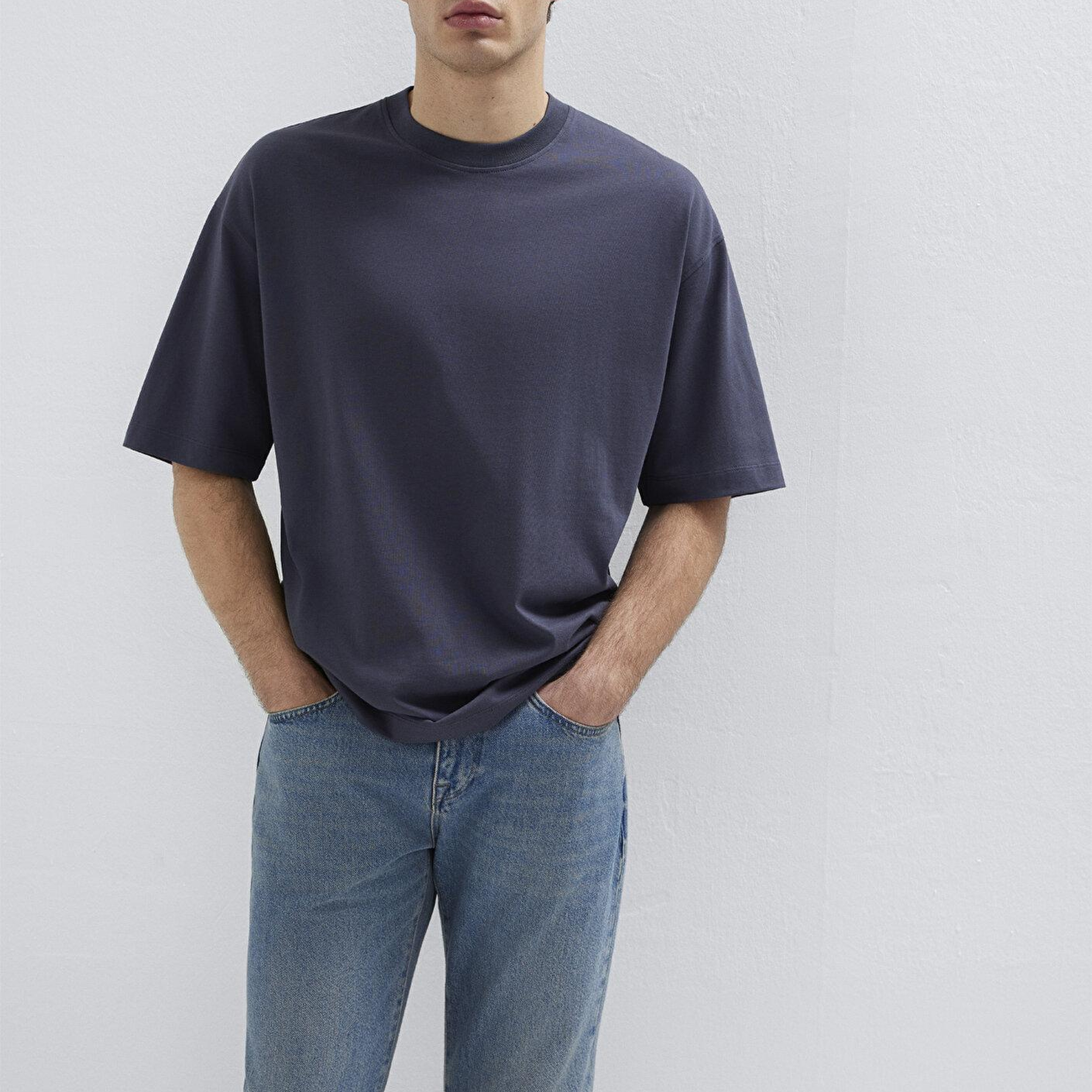 Mavi Antrasit Basic Tişört Oversize / Geniş Kesim 0613113-70101
