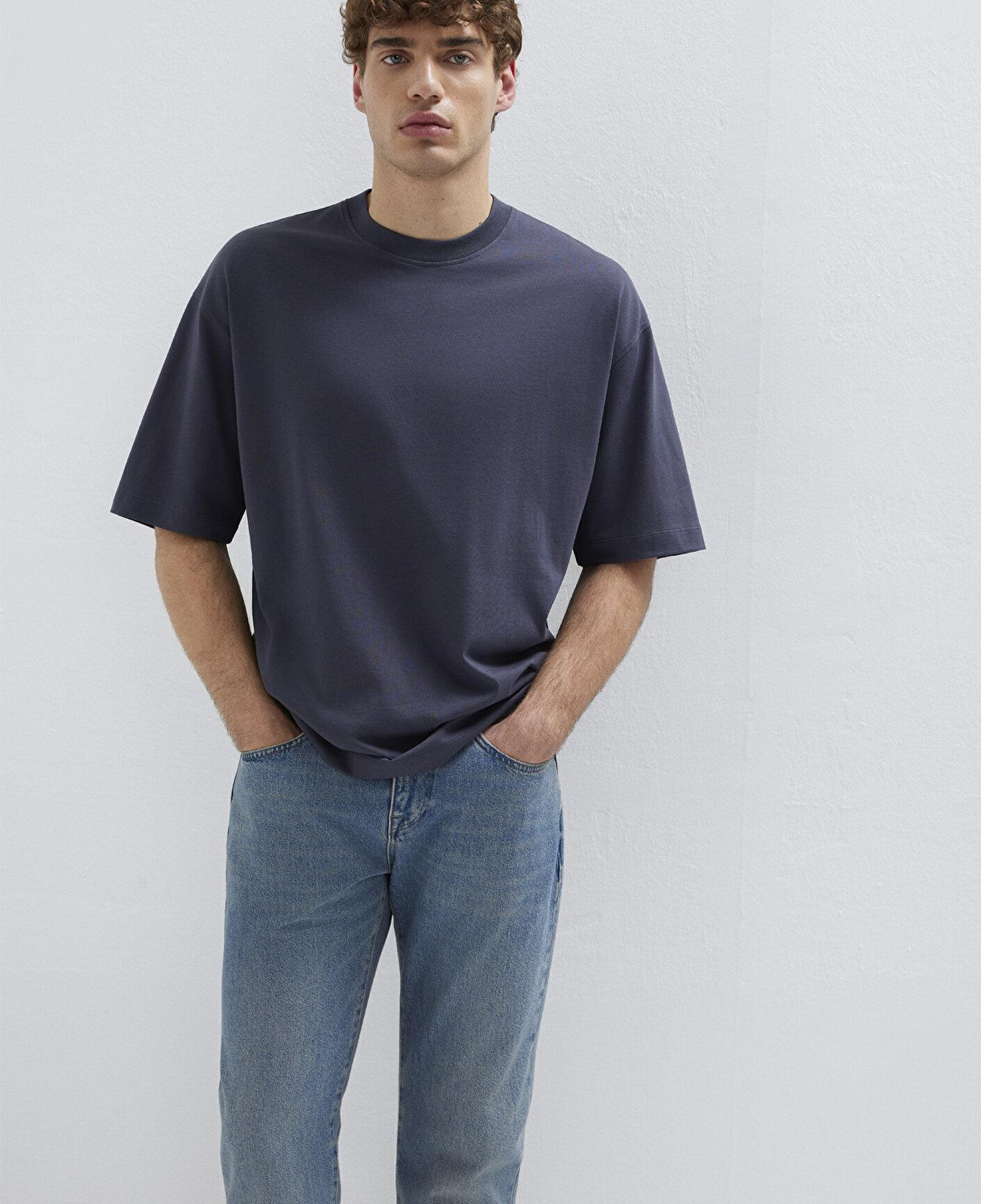 Mavi Antrasit Basic Tişört Oversize / Geniş Kesim 0613113-70101