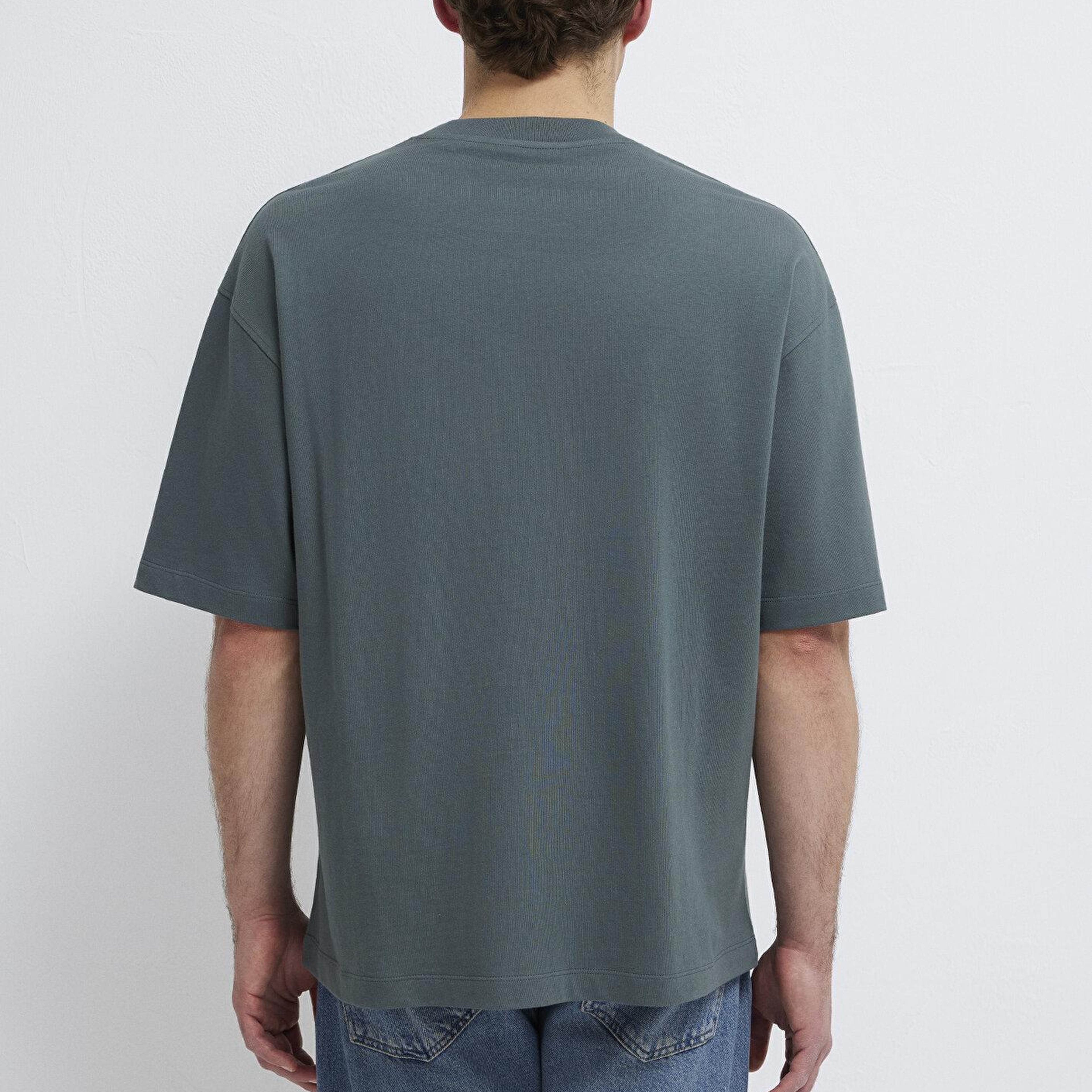 Mavi Yeşil Basic Tişört Oversize / Geniş Kesim 0613113-71598