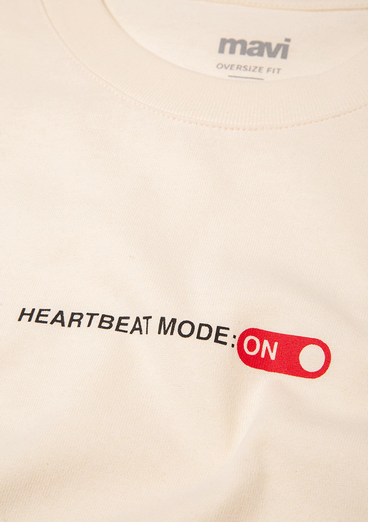 Mavi Heartbeat Mode On Baskılı Ekru Tişört Oversize / Geniş Kesim 0613254-83043