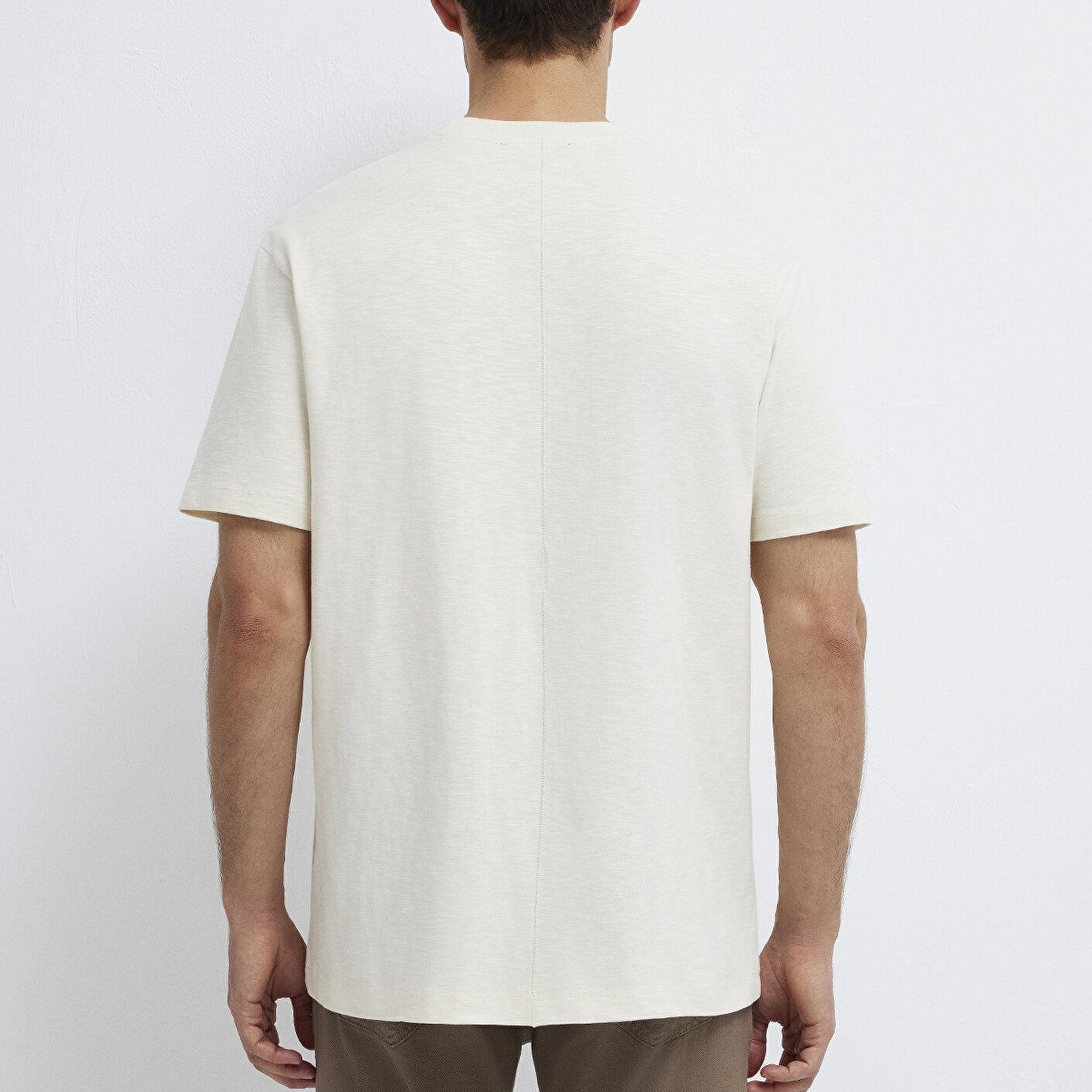 Mavi Ekru Basic Tişört Loose Fit / Bol Rahat Kesim 0613146-70056