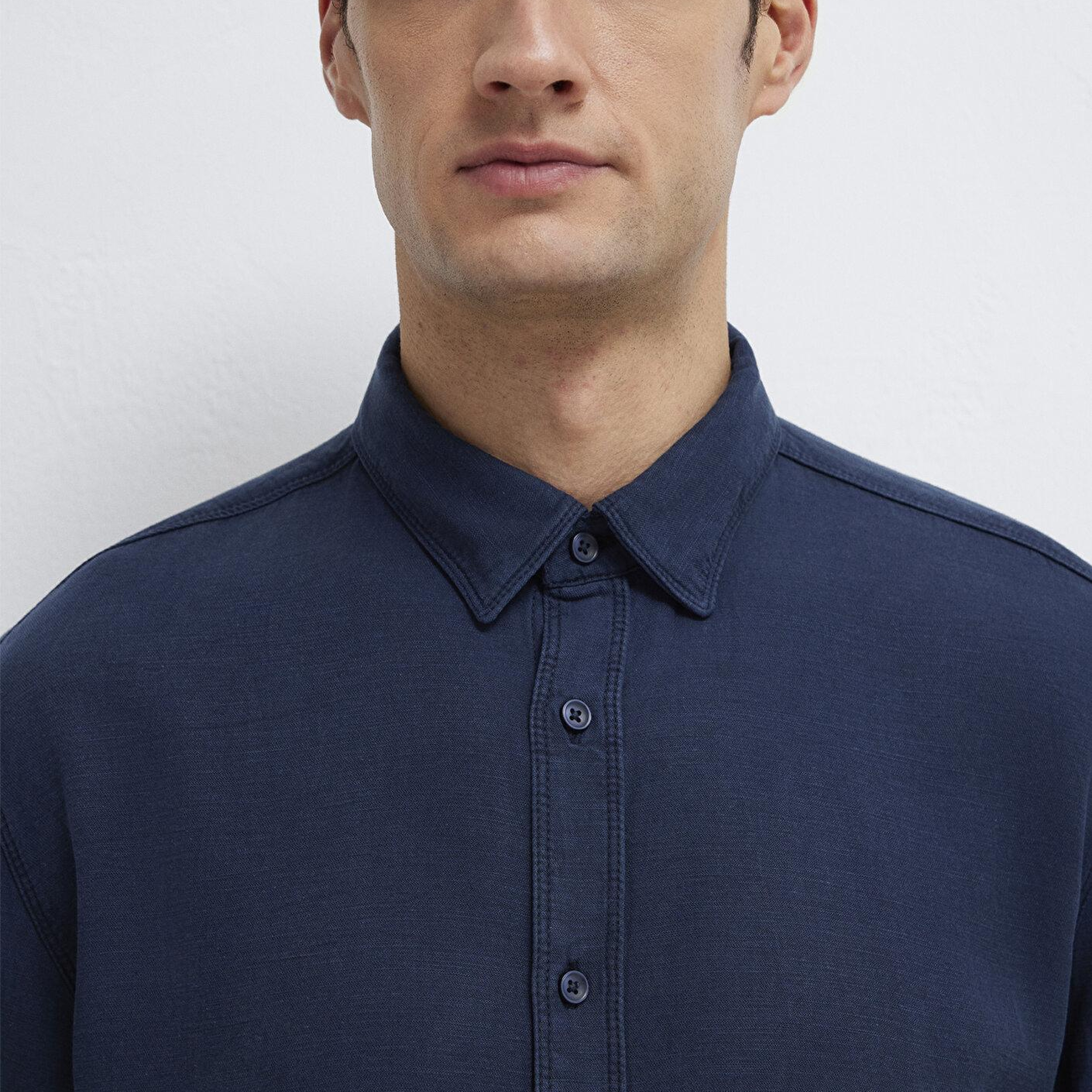 Mavi Keten Karışımlı Lacivert (TENCEL™)  Liyosel Gömlek Regular Fit / Normal Kesim 0211482-70490
